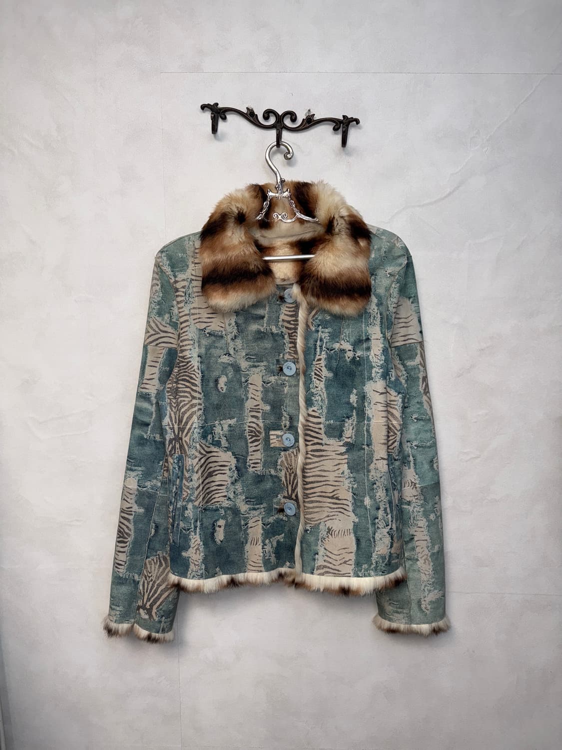 Washing blue denim zebra rabbit fur 무스탕 상품이미지1