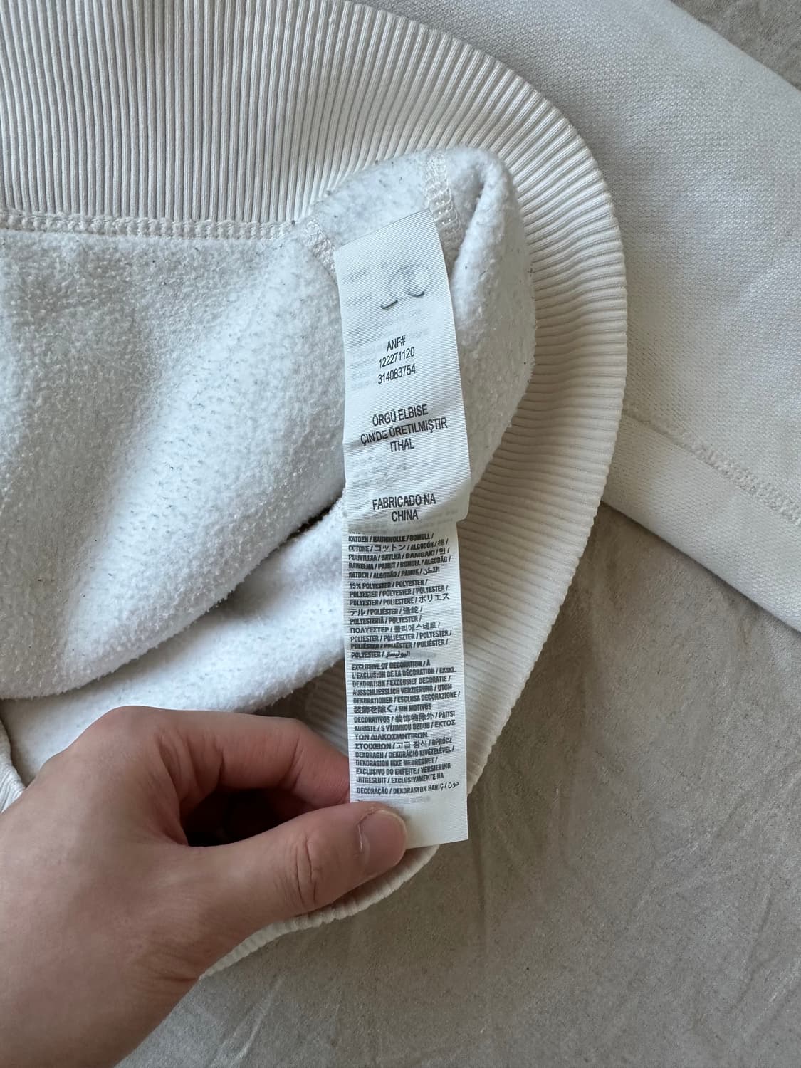 아베크롬비 헤비코튼 자수 로고 화이트 후드집업 상품이미지8