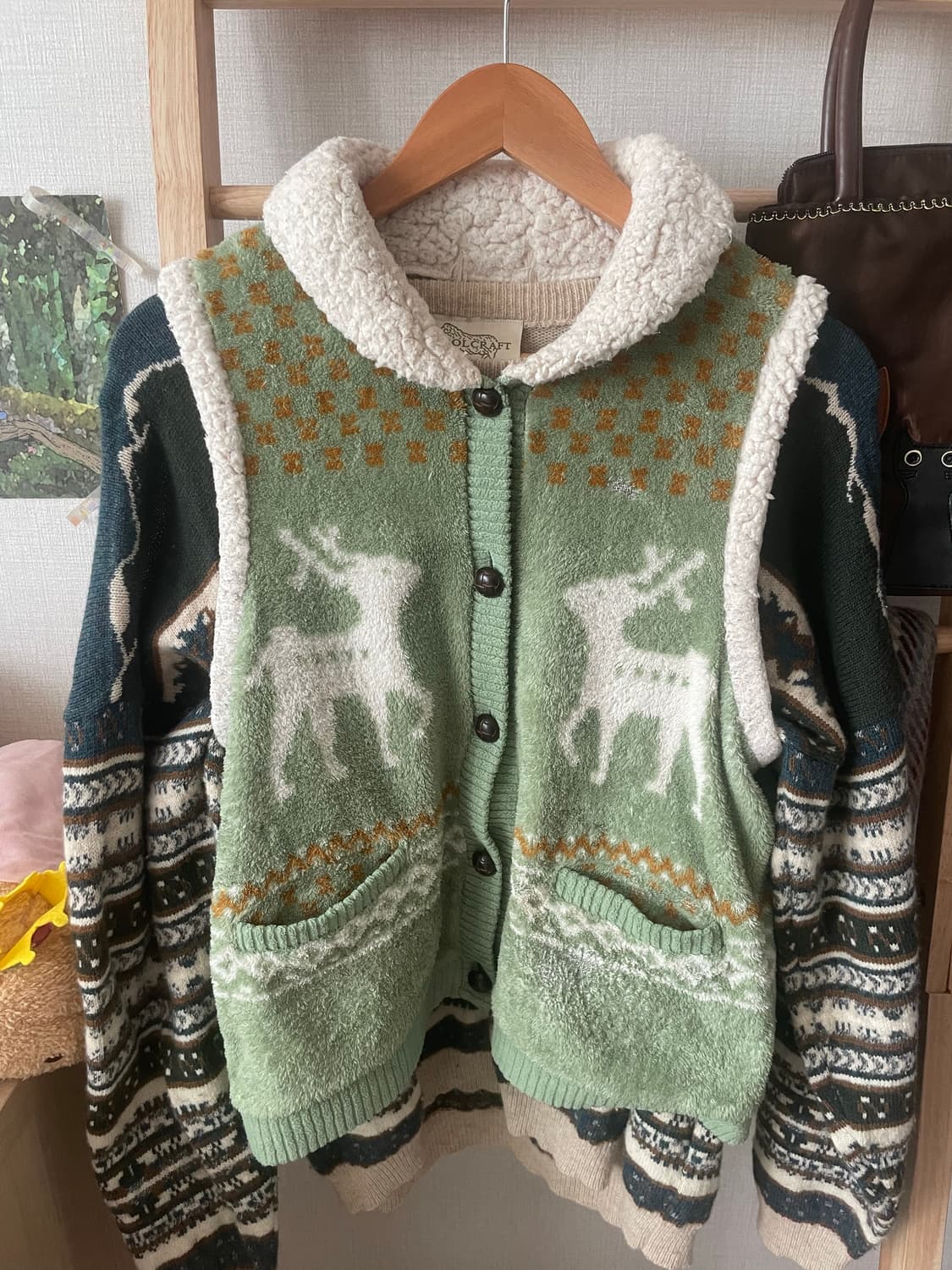 모리걸 빈티지 노르딕 양털조끼 니트 set 💚🐑 상품이미지2