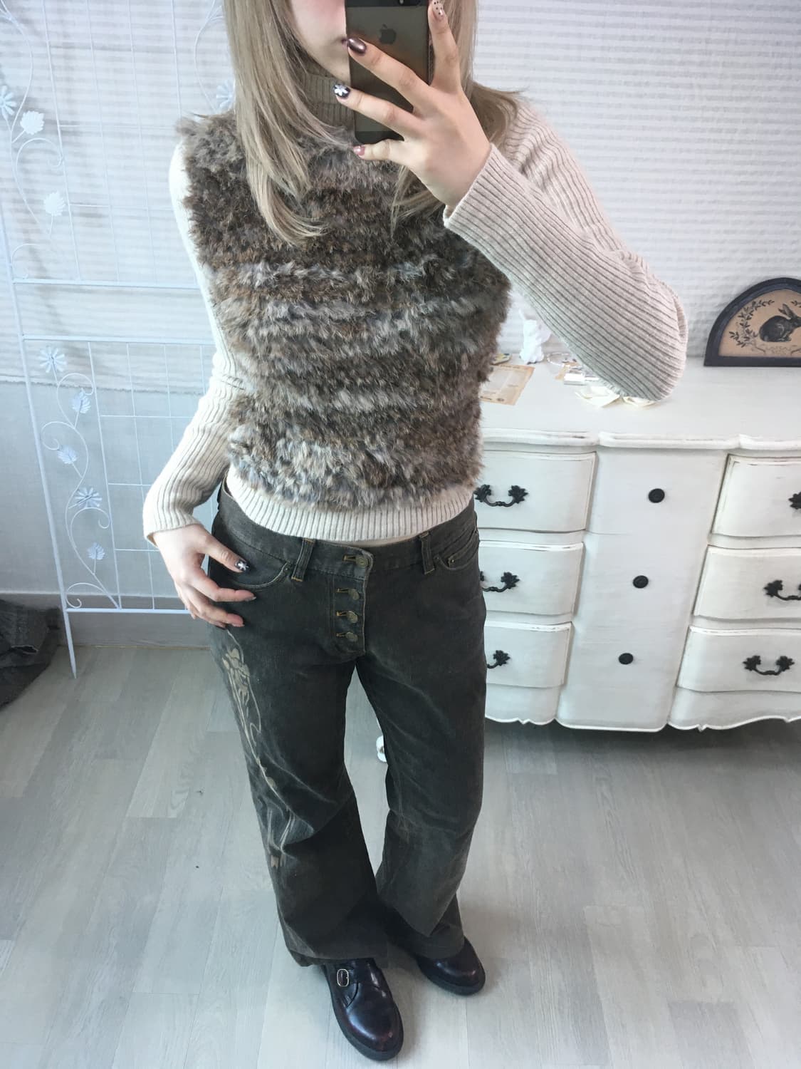 일본빈티지 베이지 래빗퍼 풀오버니트 상품이미지2