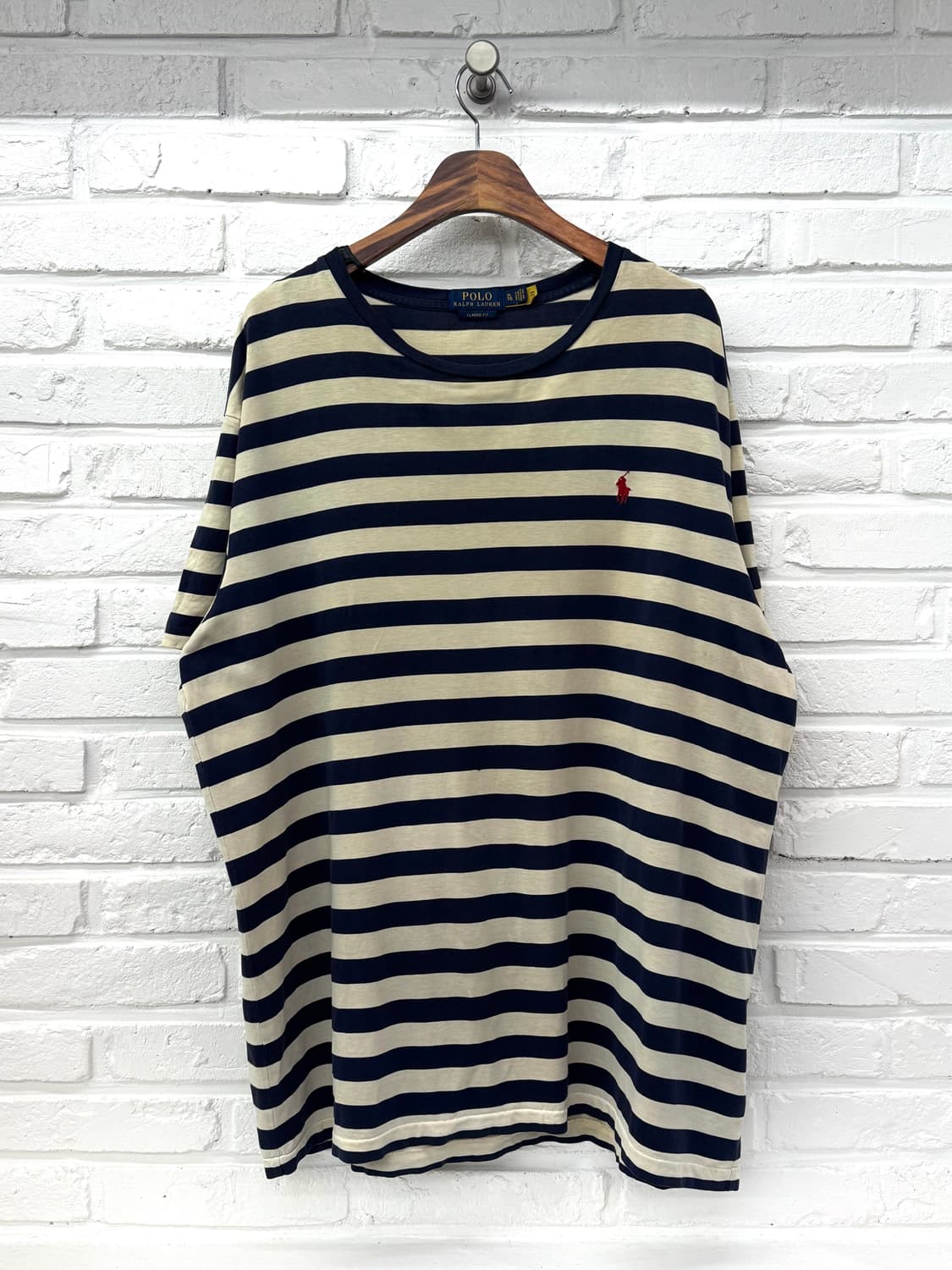 폴로 블루 아이보리 스트라이프 반팔티 상품이미지3