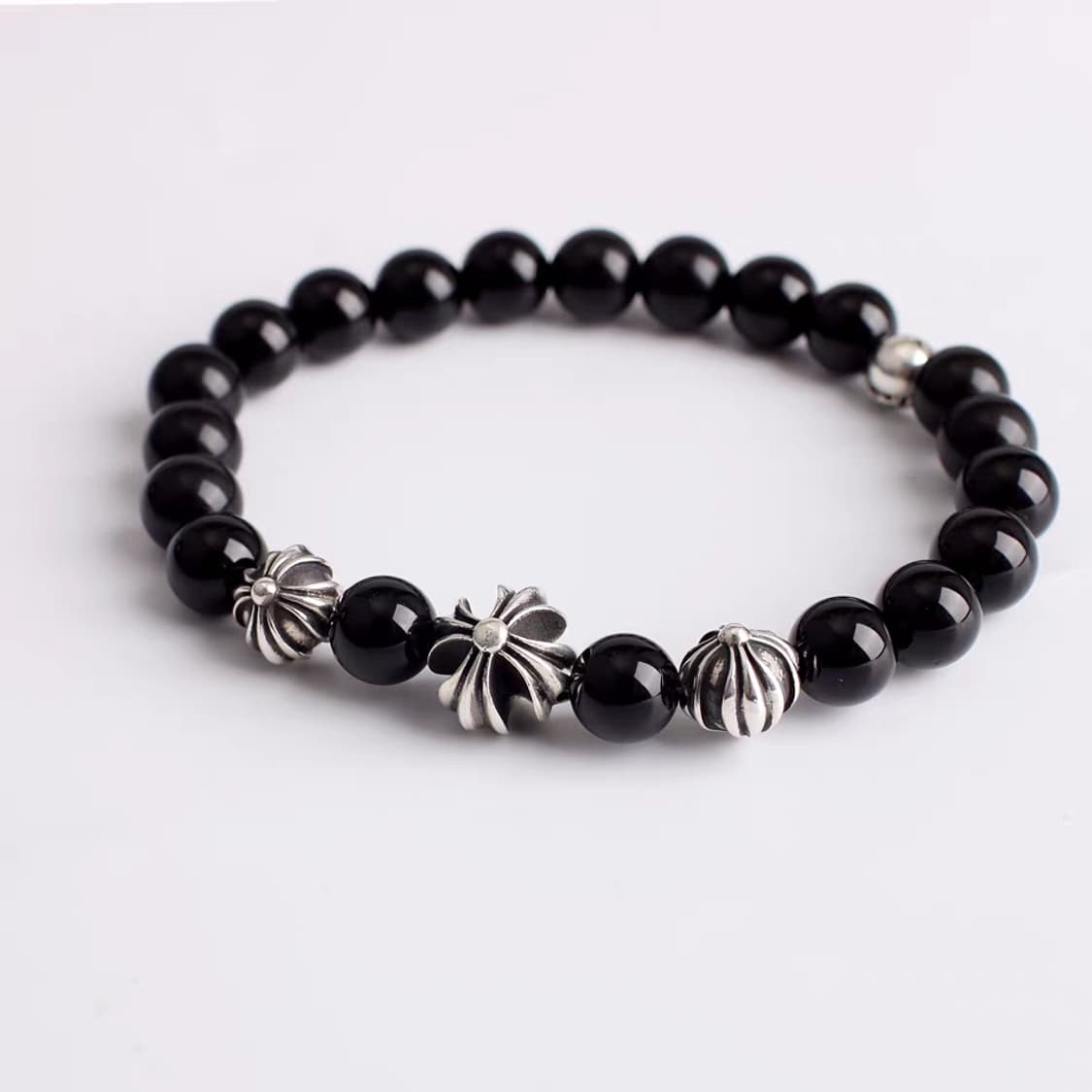 Oceanora S925 크로스 & 비드 팔찌 블랙 오브시디언 상품이미지3