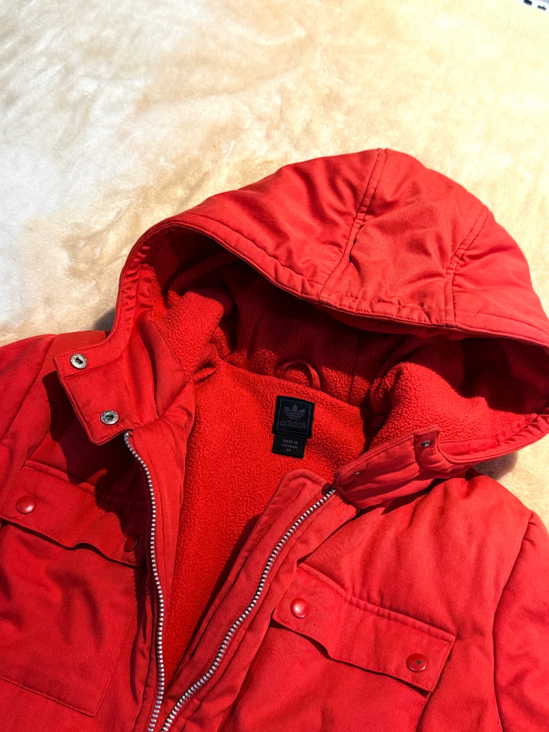 아디다스 오리지널 트레일러 레드 패딩 점퍼 안감기모 95 /택포 상품이미지7