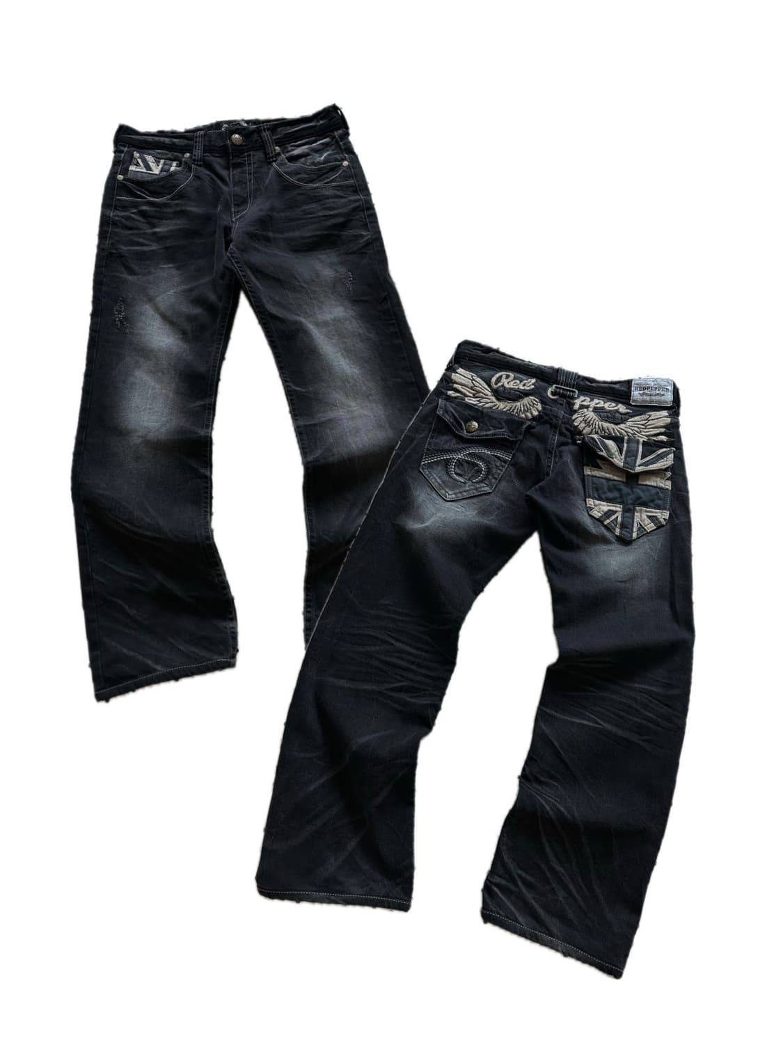 레드페퍼 흑청 백패치 워싱 데님팬츠 y2k 갸루 펑크 상품이미지1
