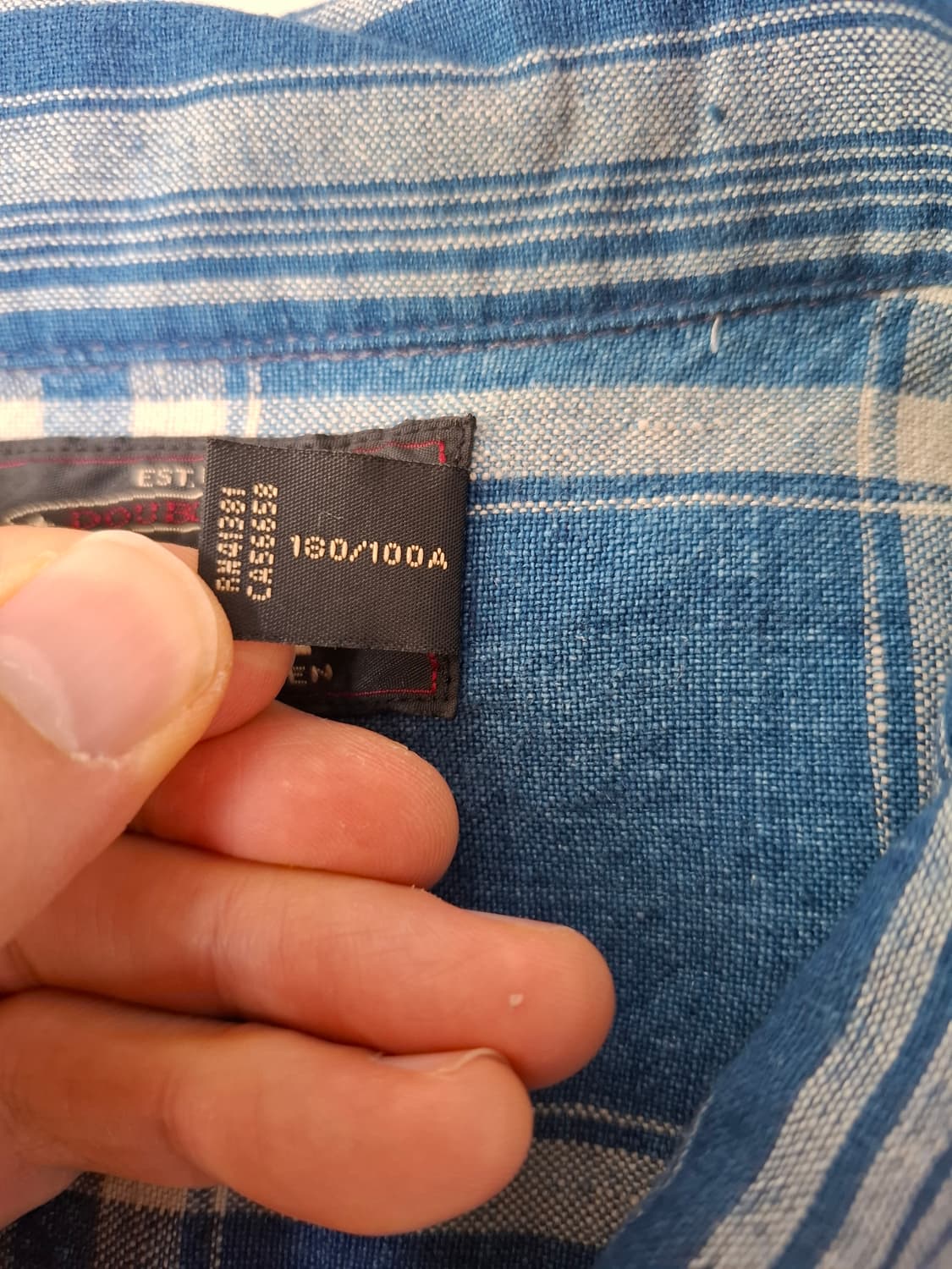 L 사이즈 RRL 인디고 블루 패치워크 반팔 셔츠입니다. 독특한 패치워크 상품이미지5