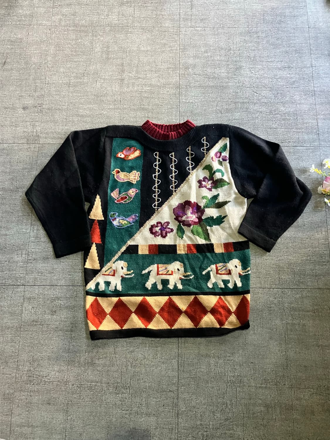 일본빈티지 Dexx 오리엔탈보헤미안 문양 니트스웨터 상품이미지1