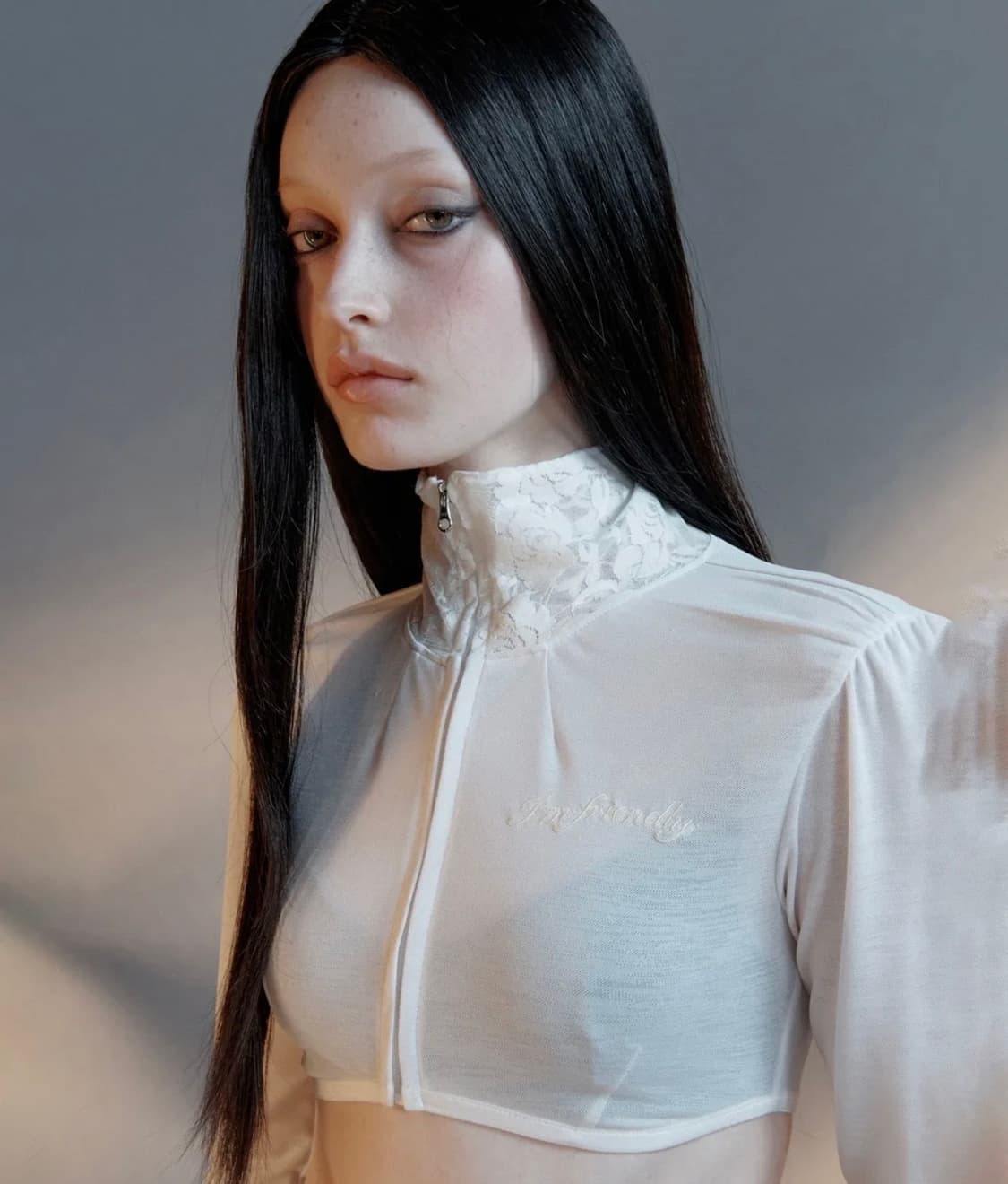 Casper Lace Zip-up Tee Ghost Sheer 상품이미지2