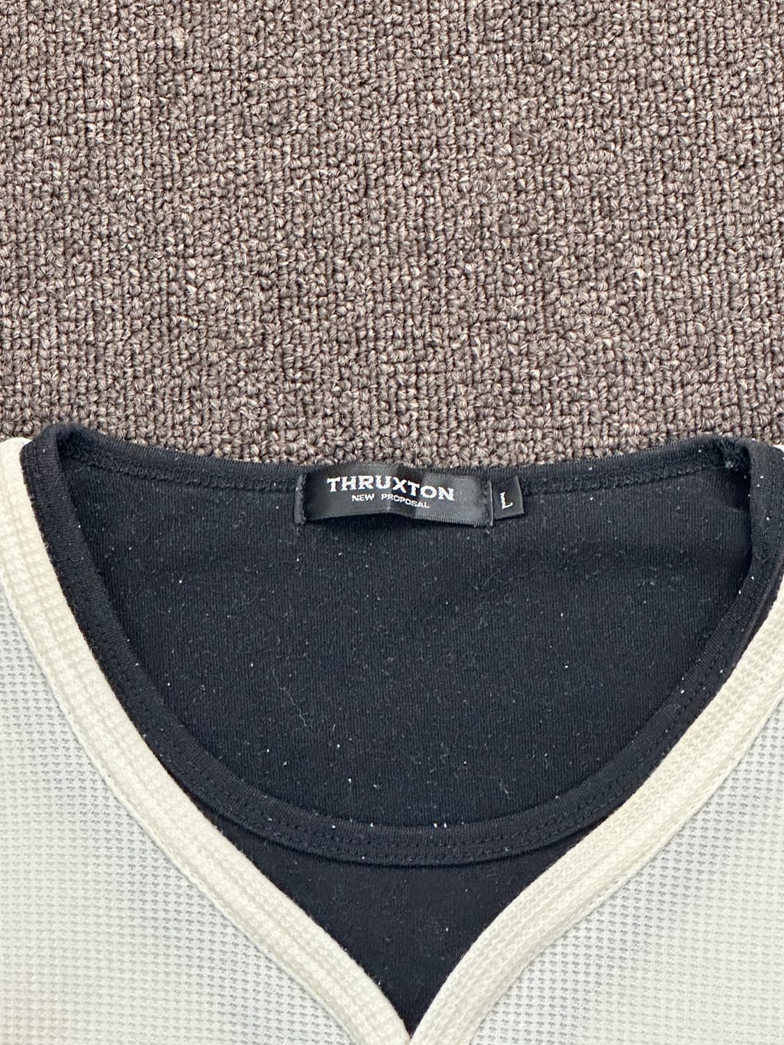 L)Japanese vintage 화이트 와플 헨리넥 롱슬리브 상품이미지3