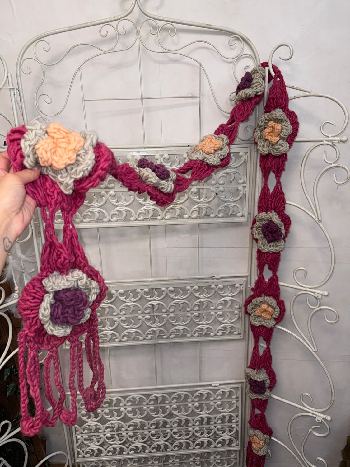 Hot pink flower crochet knit muffler  상품이미지2