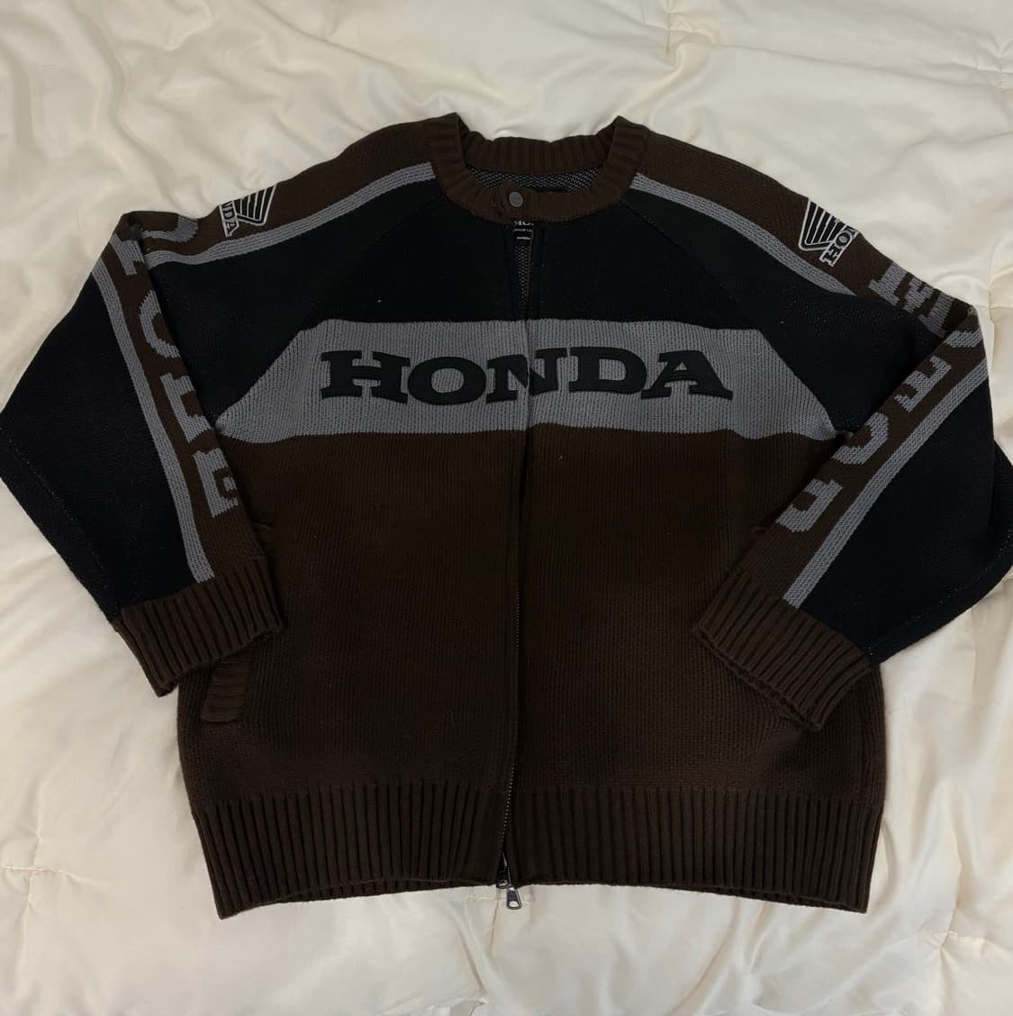 혼다 빅 로고 니트 집업 브라운 S사이즈 상품이미지1