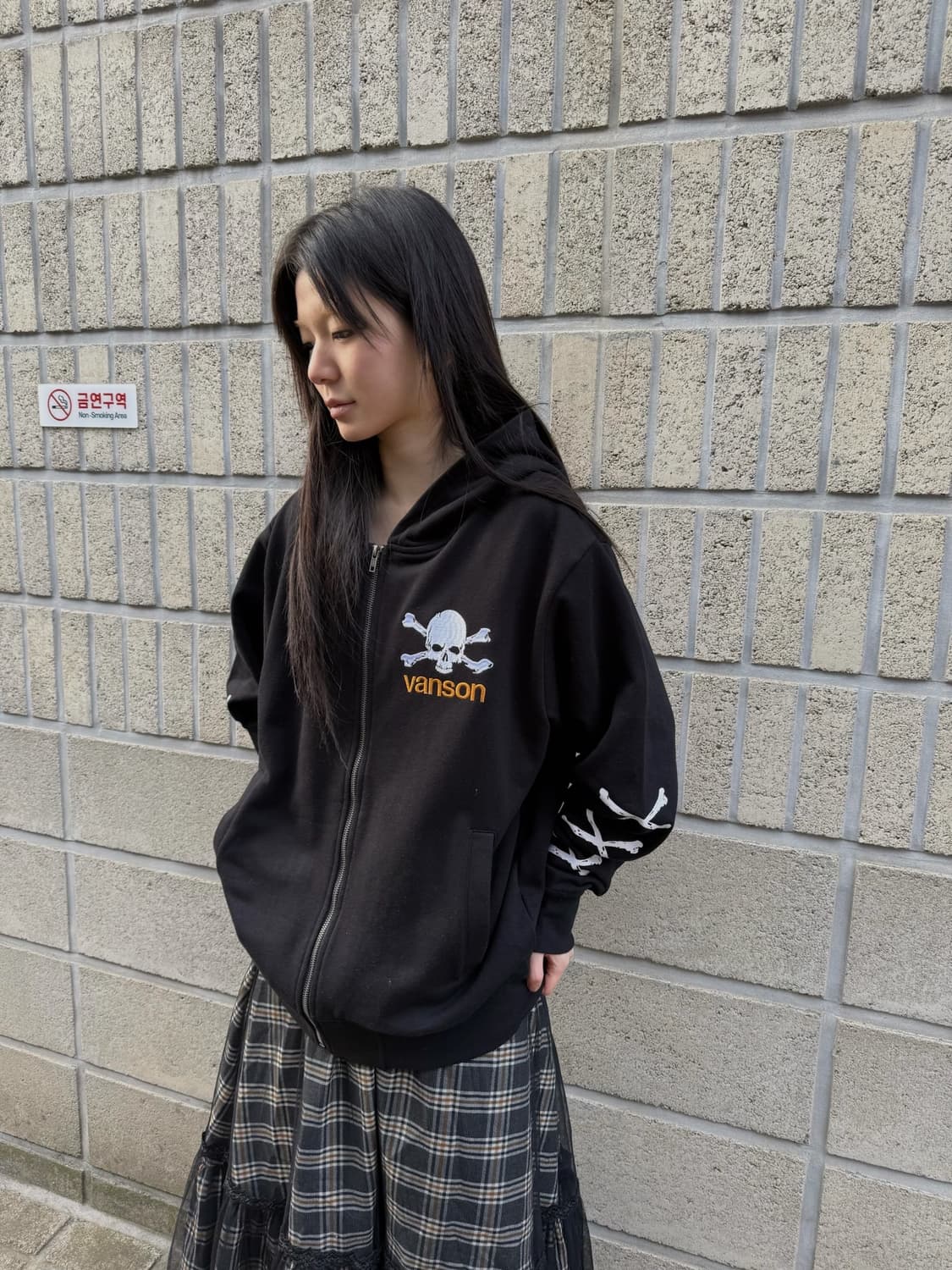 밴슨 오버핏 스컬 로고 후드집업 상품이미지6