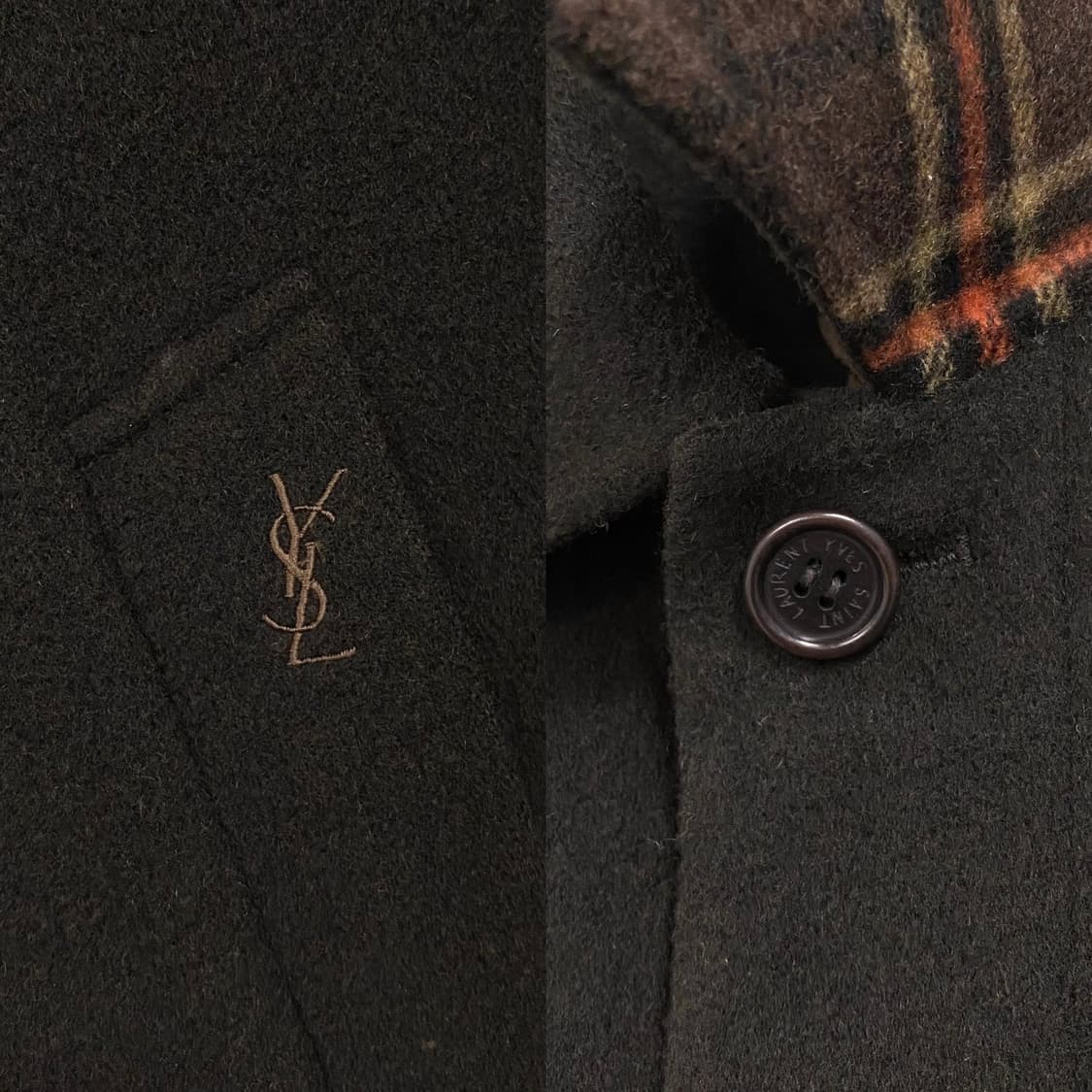 입생로랑 체크 디테일 울 코트 탈부착내피 상품이미지4