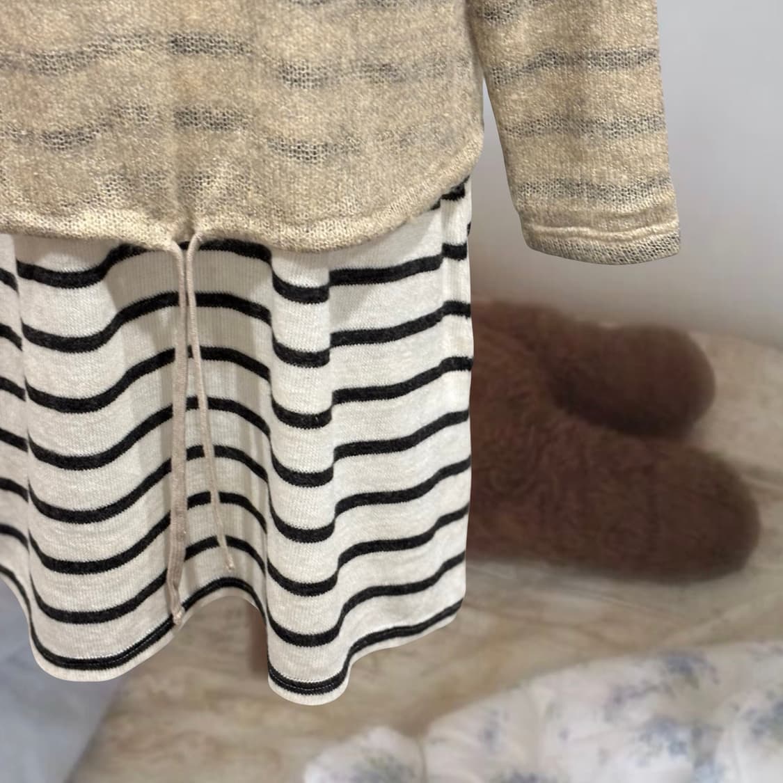 빈티지 오트밀 스트라이프 레이어드 니트 원피스 상품이미지3