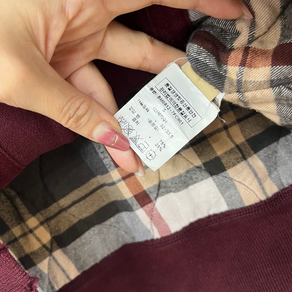 홀리스터 헤비웨이트 체크누빔 버건디 후드집업 상품이미지6