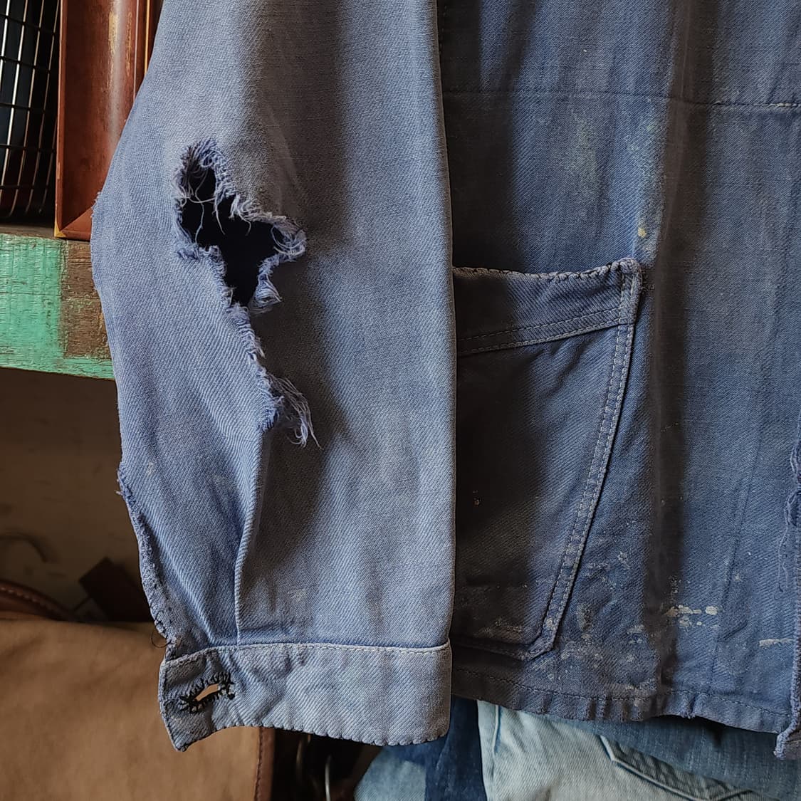 60s 프렌치 워크자켓 프렌치자켓 페이딩 블루 썬페이딩 m 상품이미지7