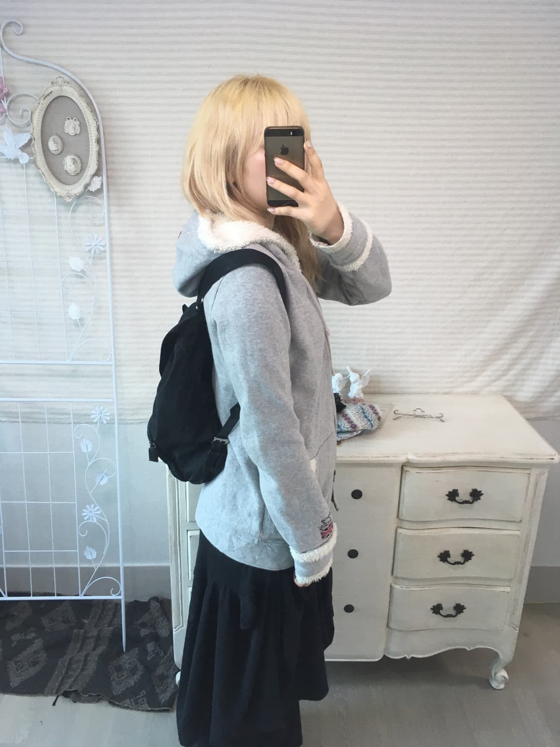 일본빈티지 유니온 그레이 양털 트리밍 후드집업 상품이미지2