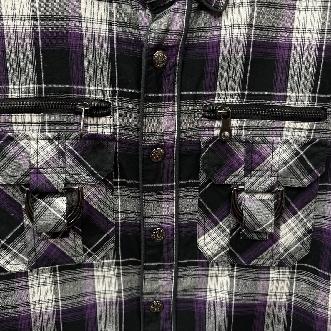 JPN VINTAGE 체크 패턴 셔츠 전면 버클 투포켓 퍼플 상품이미지5