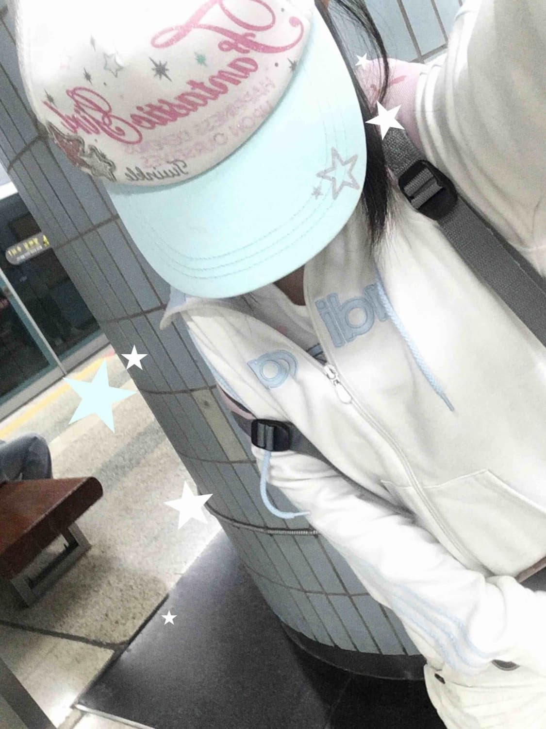 헤이세이 핑크 레터링 별 스카이블루 캡모자 조지후쿠 갸루 민트 상품이미지2