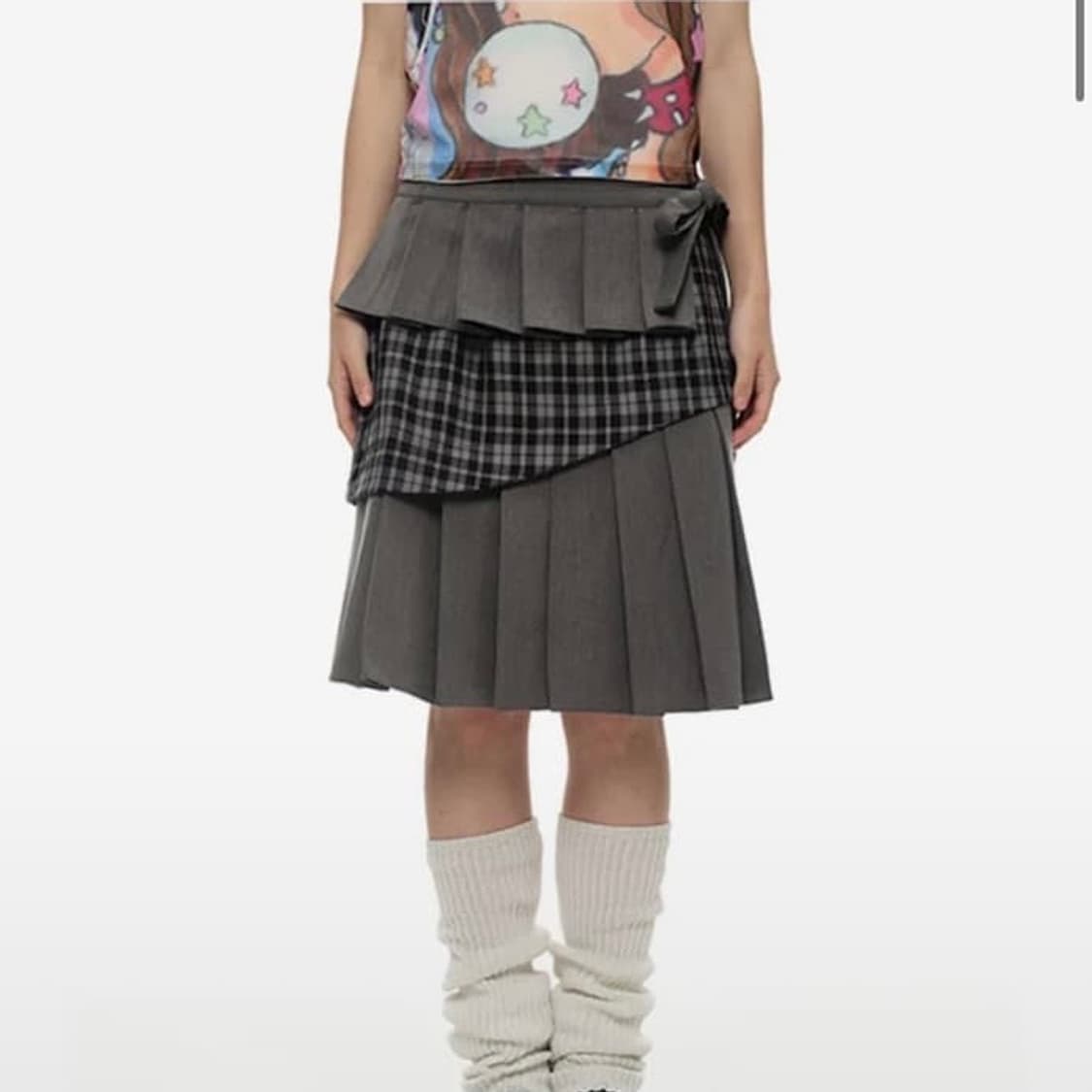 유쓰배쓰 youth bath 체크 랩 플리츠 미디 스커트 상품이미지1