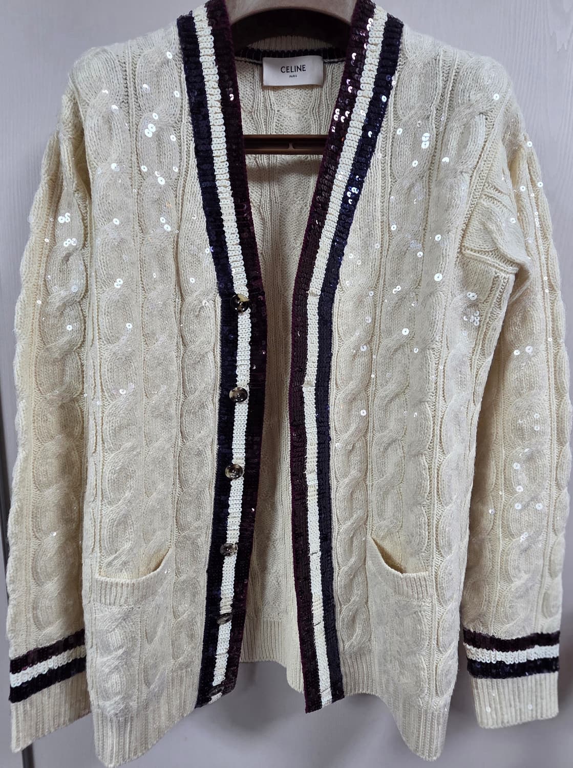 [강동원Exo세훈착용] 셀린느 SS20 런웨이 울 시퀸 가디건 M !!! 상품이미지6