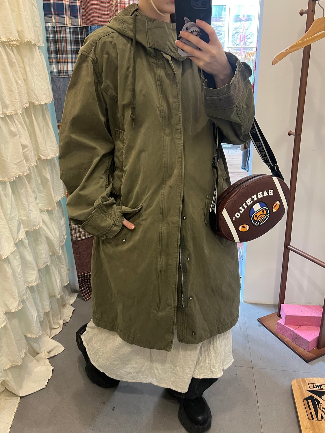 카키 후드 롱 파카  상품이미지3