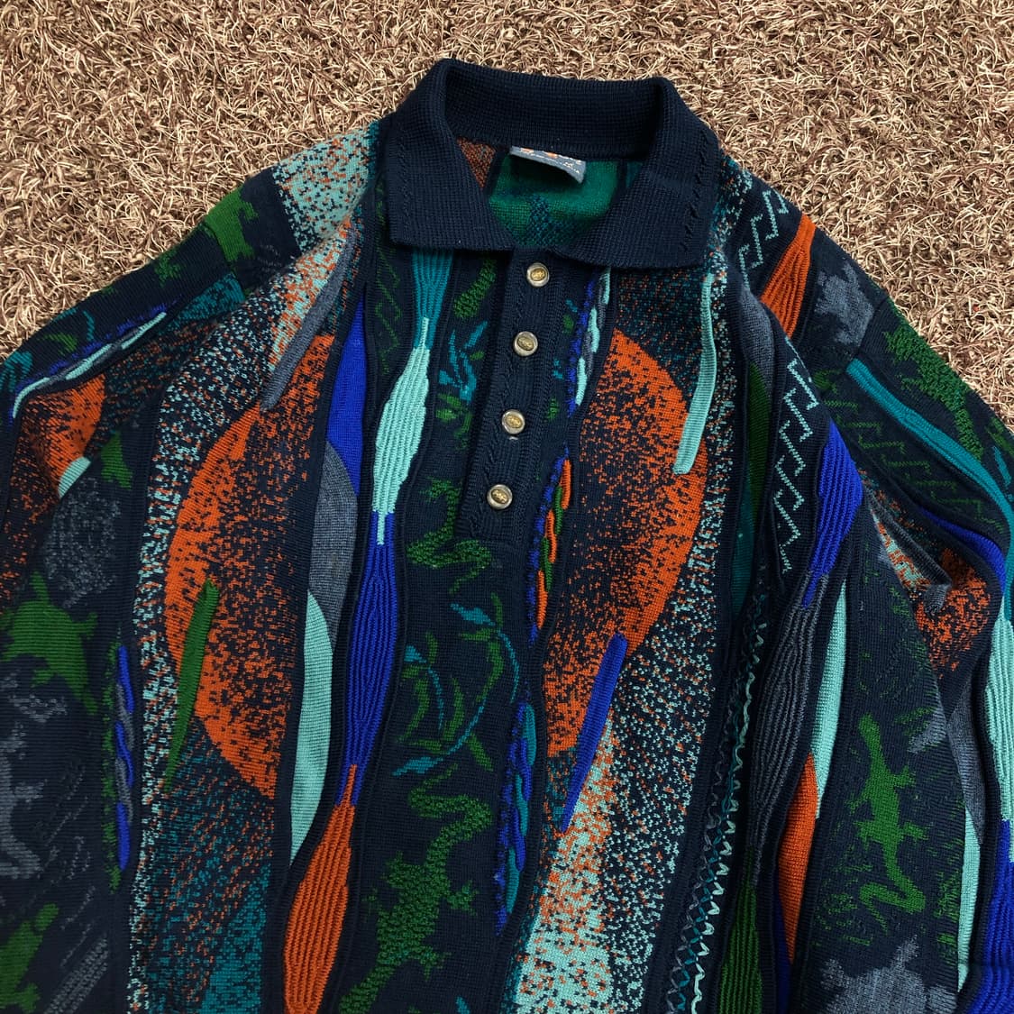 Geocu 게오쿠 멀티컬러 케이블 패턴 카라 니트 상품이미지2