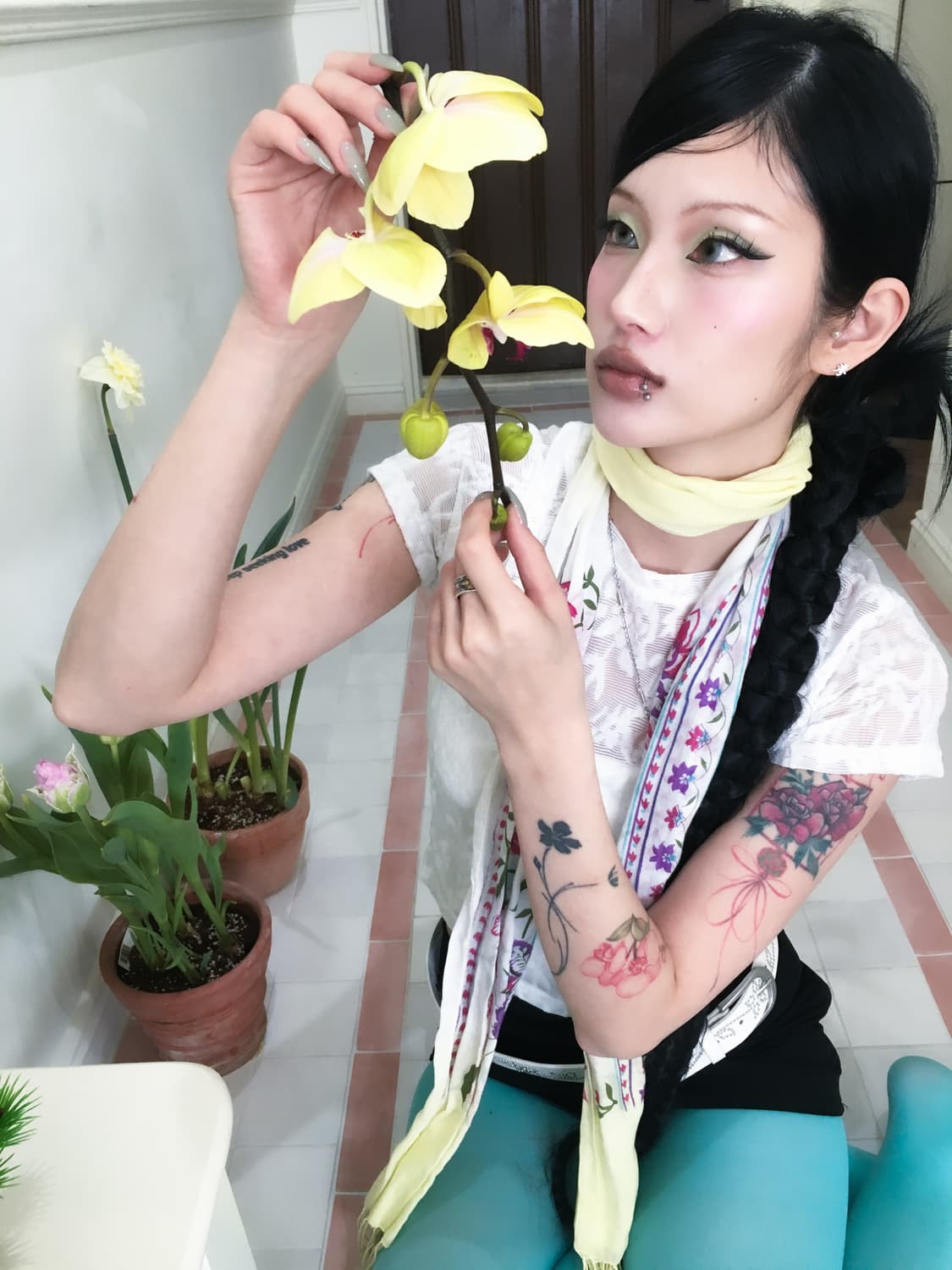 Oriental flower scarf yellow 상품이미지3