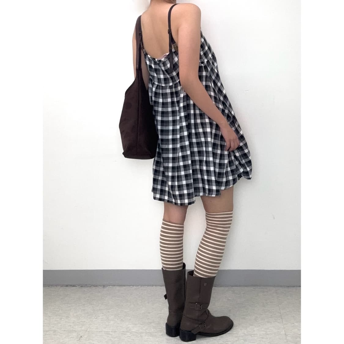 빈티지 모리걸 블랙 체크 원피스 상품이미지2