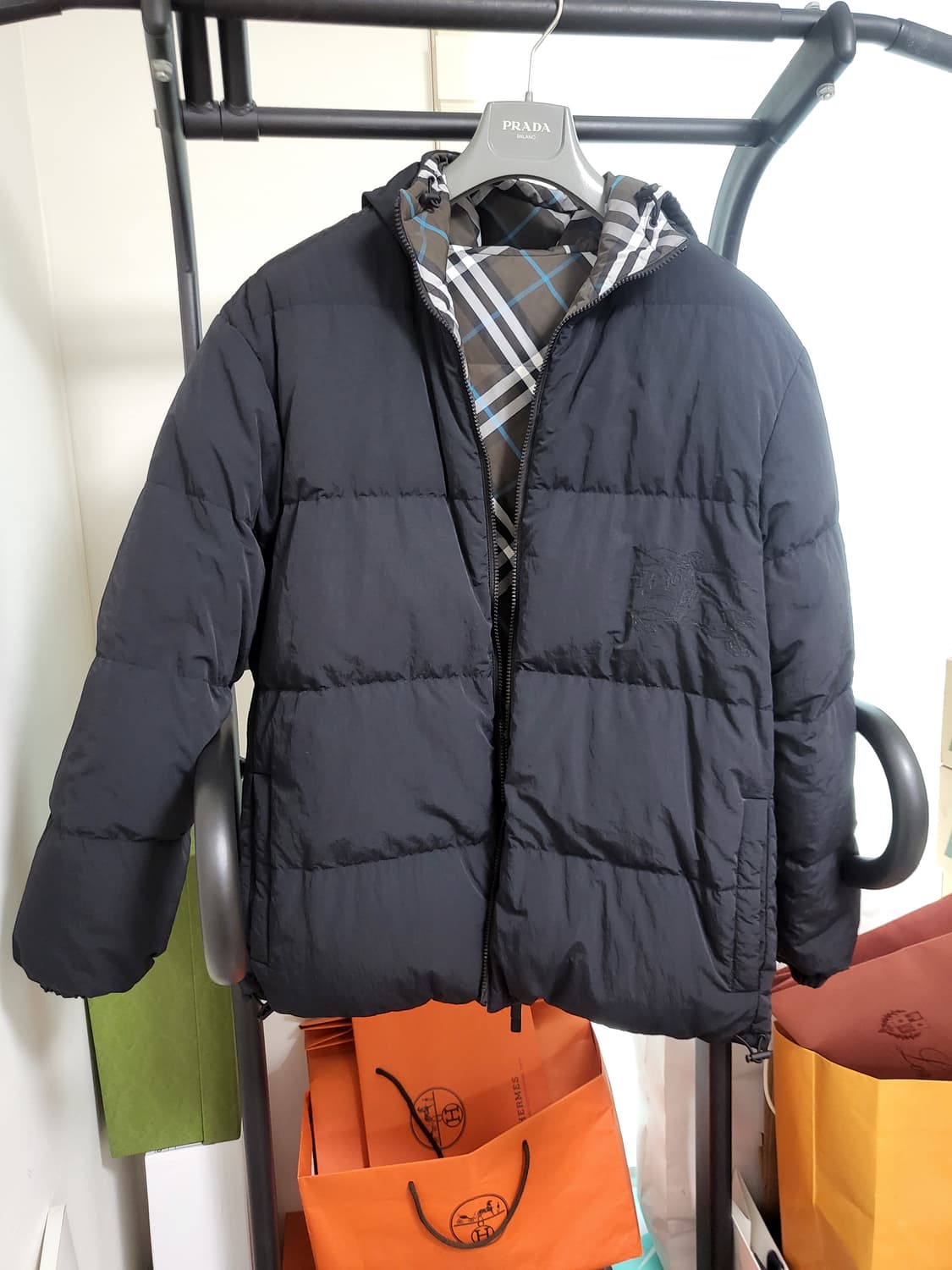 24FW 버버리 ekd 체크 리버시블 후드패딩 m 상품이미지1