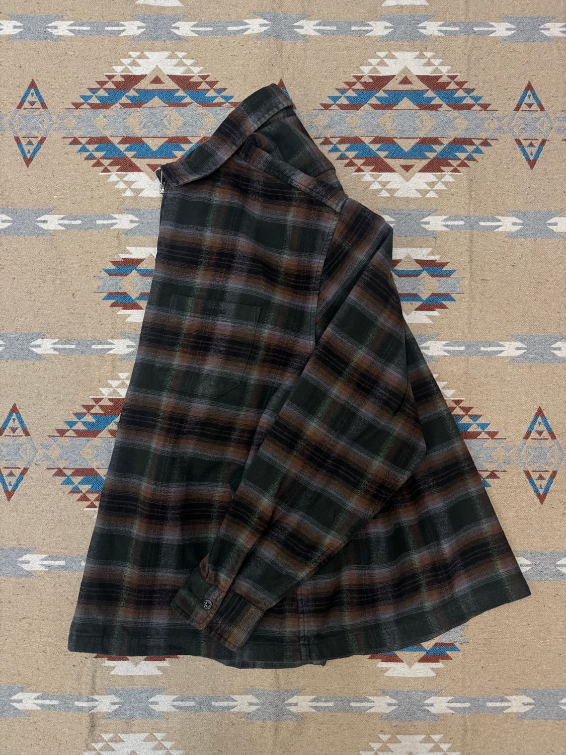 [M] 슈프림 쉐도우 플레이드 플란넬 집업 셔츠 그린 - 24SS 상품이미지6