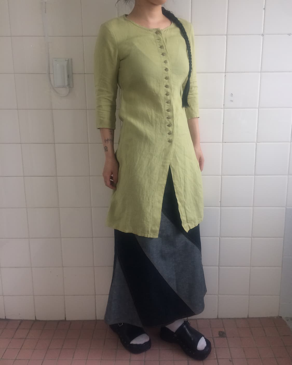 Patch work point long skirt 상품이미지5