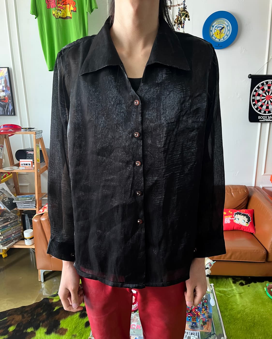 Jpn Vintage Open Collar Black Shirt 상품이미지2