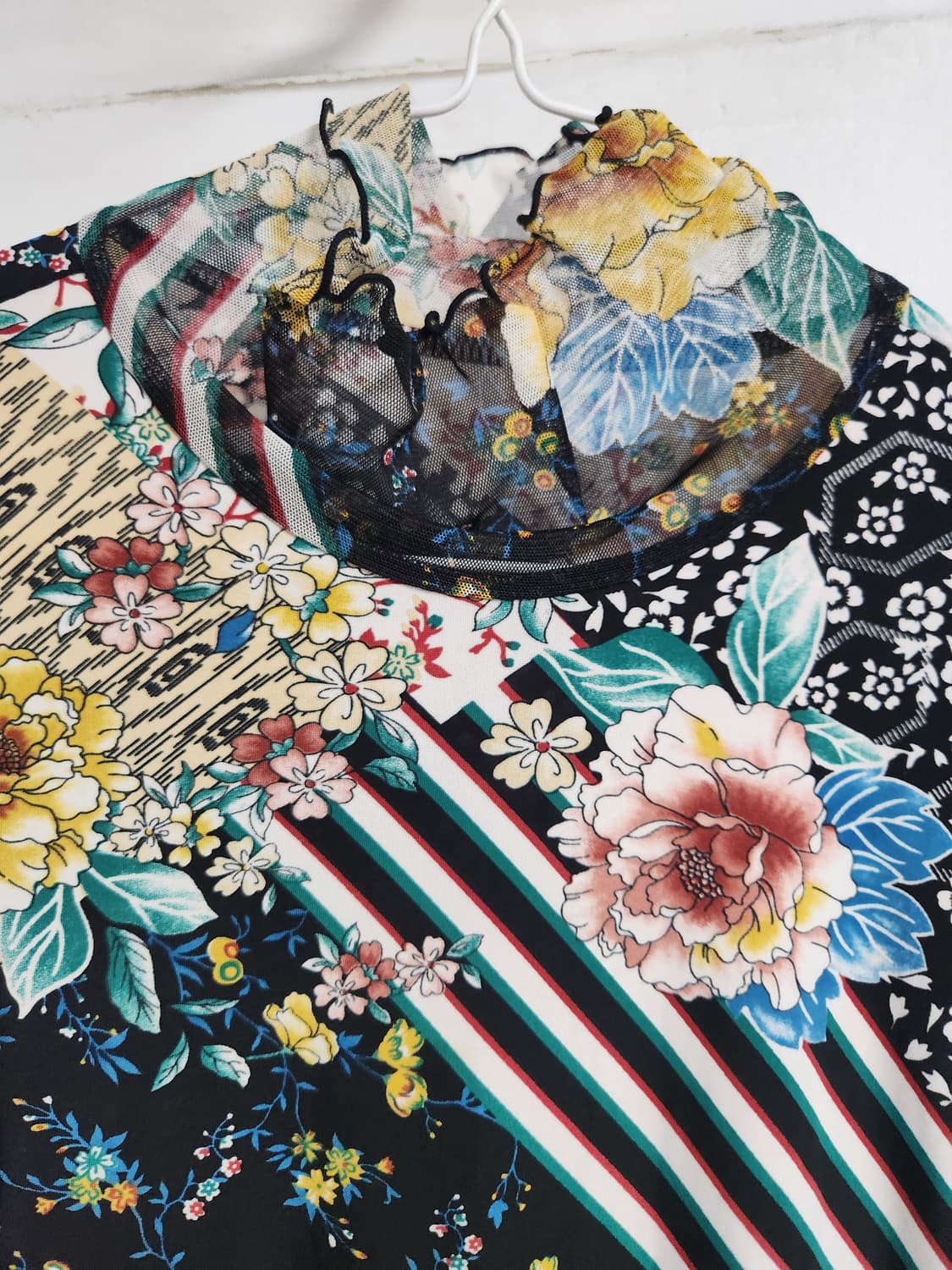 빈티지 플라워 패턴 소매 시스루 블라우스55~66 상품이미지3