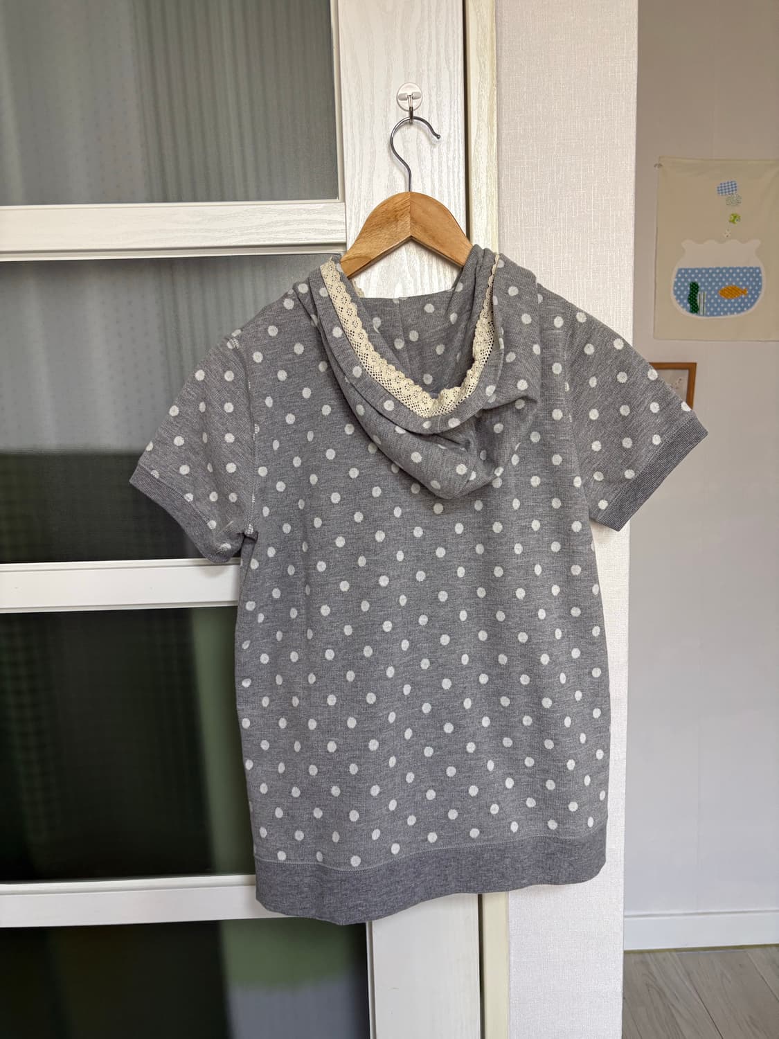 그레이 도트 반소매 후드집업 상품이미지3