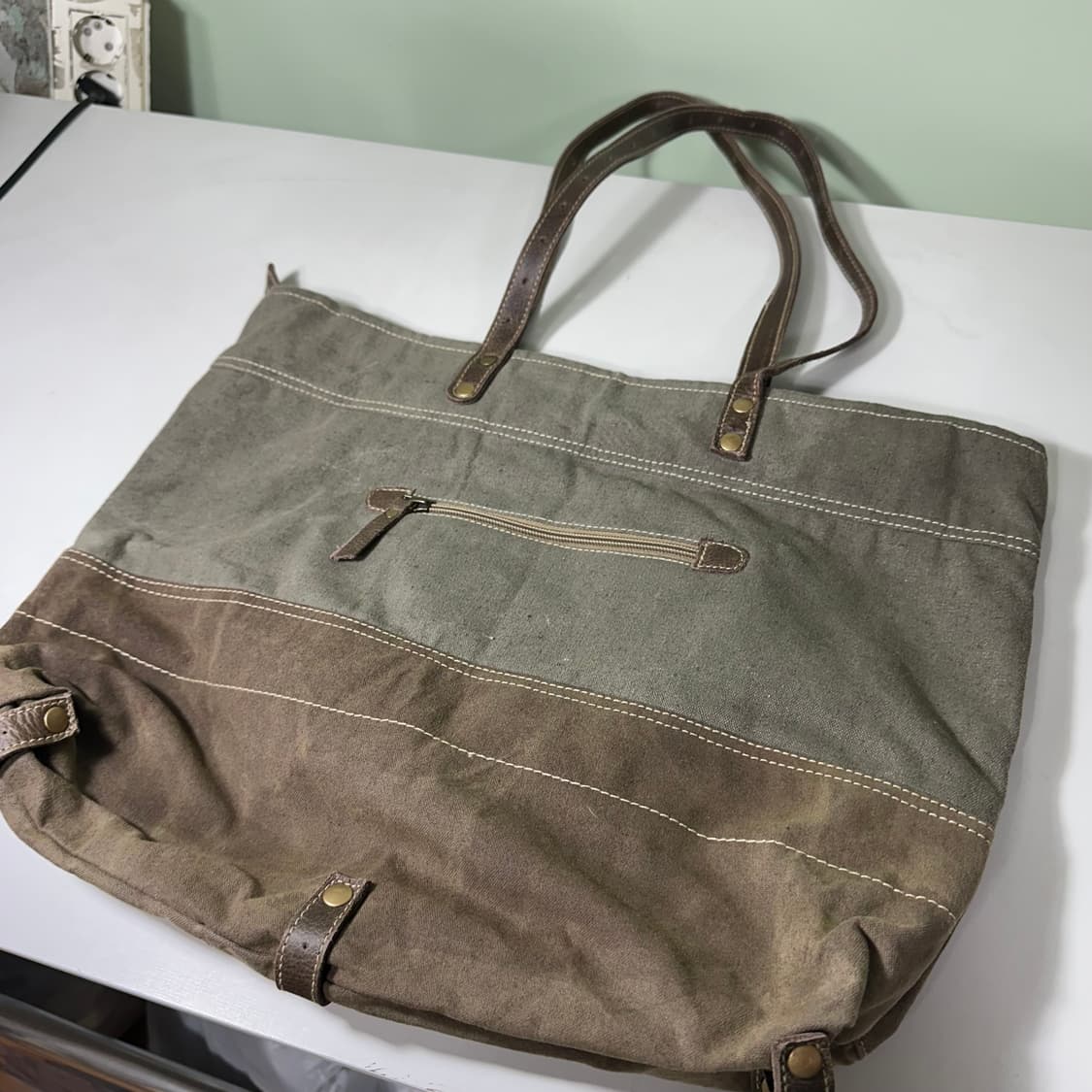 OS MYRA 카키 캔버스코튼 빈티지 도트백 상품이미지4