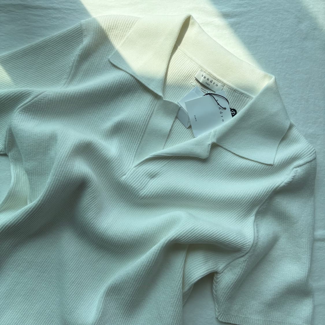 [L] 산드로 오픈카라 립 폴로 니트 티셔츠 상품이미지1