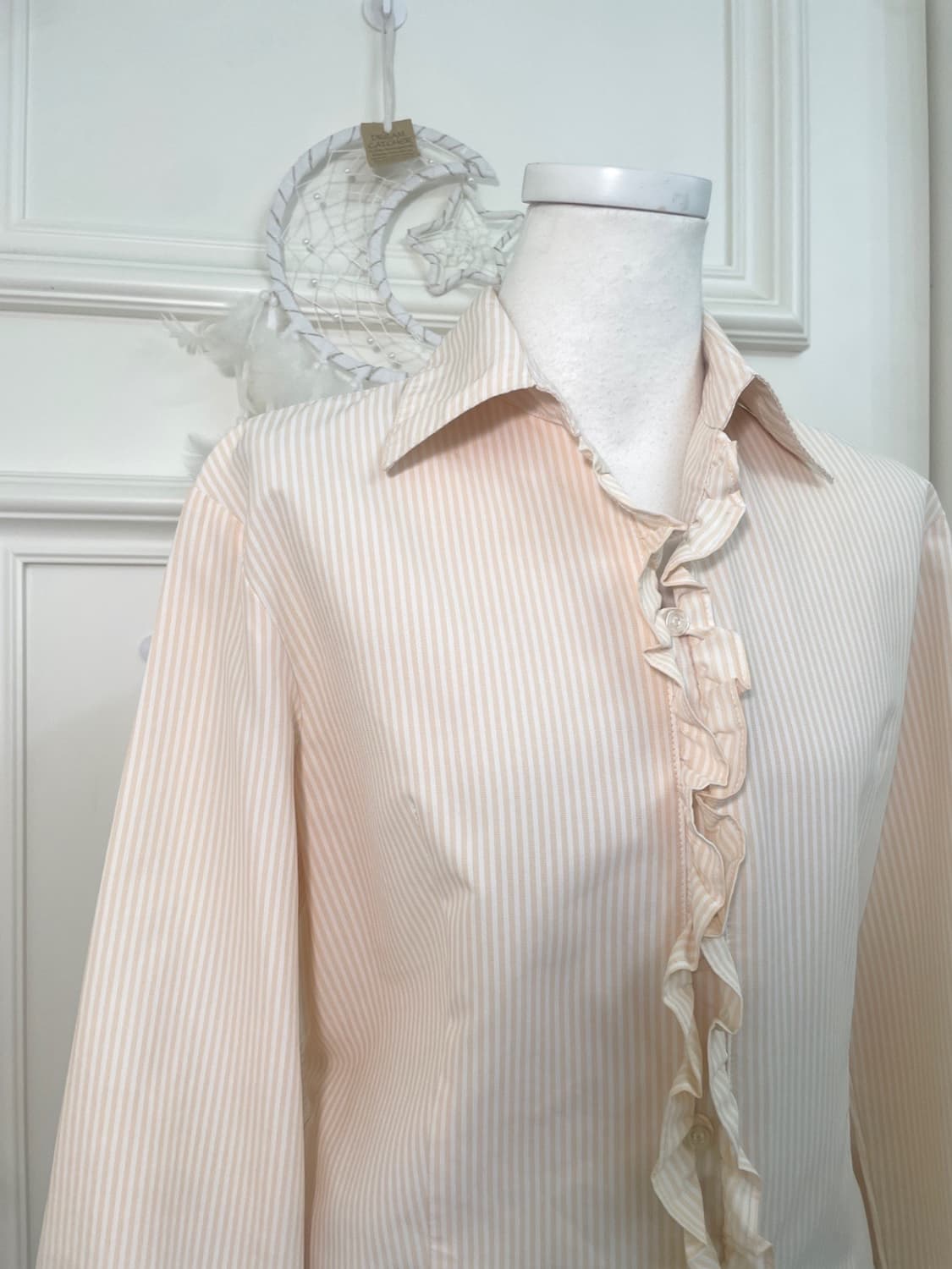 white coral stripe ruffle shirt(size-11) 상품이미지6