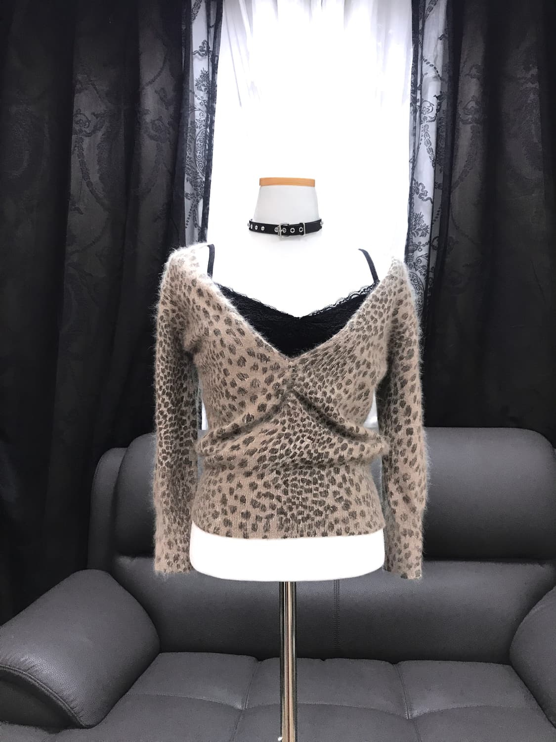빈티지 레오파드 브이넥 니트 상품이미지4