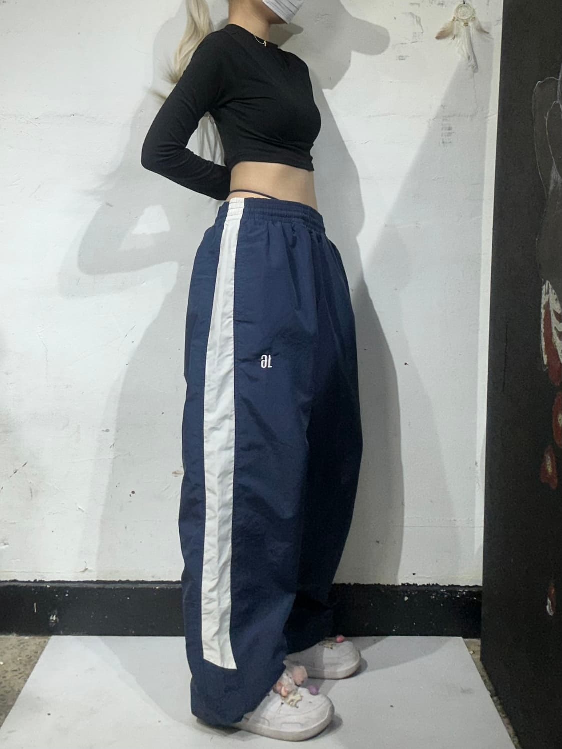 리복 네이비 와이드 화이트 사이드 라인 트랙 팬츠  상품이미지1