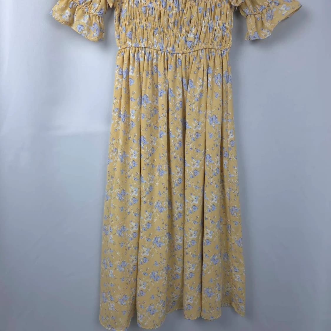 프리(M추천) 플로럴 프린트 퍼프 빈티지 원피스 노랑 상품이미지3