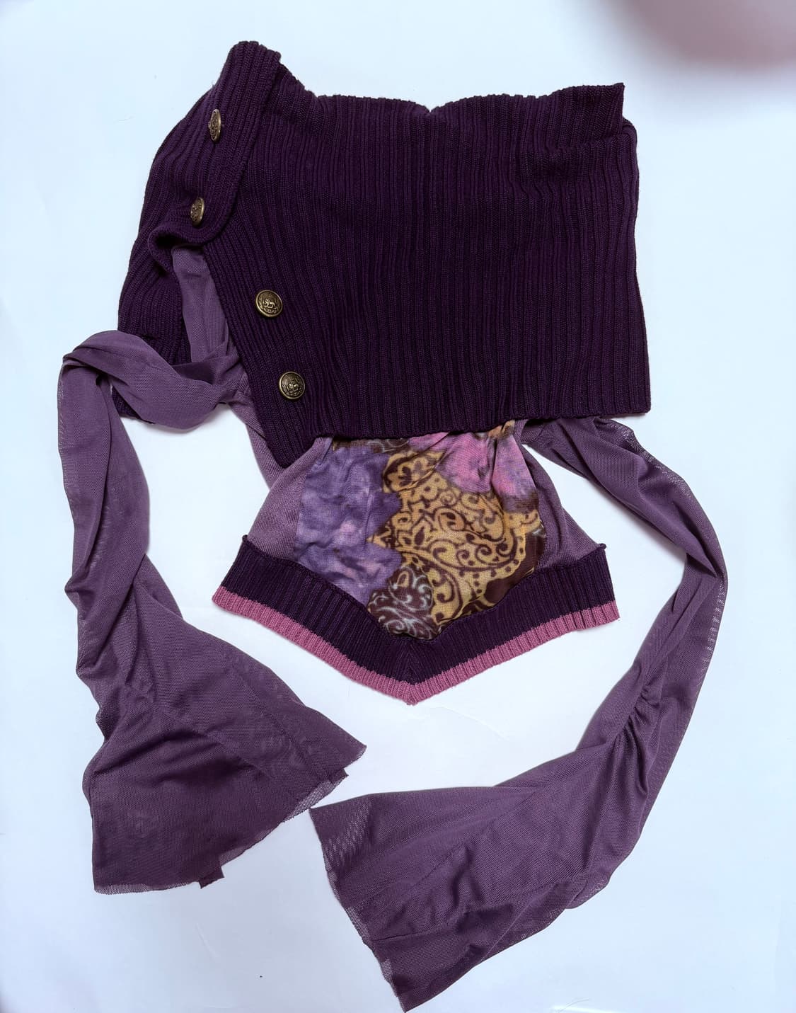 글리치큐피드 오프숄더 퍼플 플레어 메쉬 니트 탑 상품이미지1