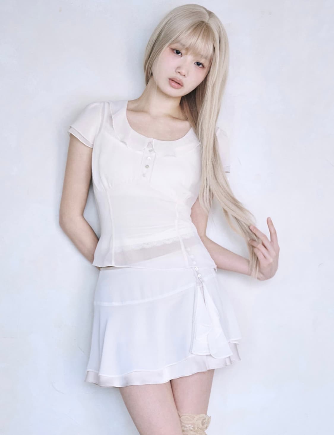 [새상품] 레이즈미야 하나 시어 블라우스 피치핑크 S 사이즈 상품이미지1