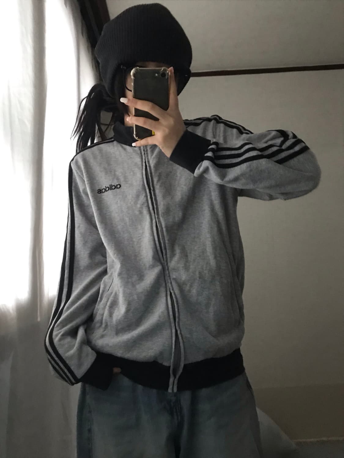 아디다스 그레이 블랙 삼선 면집업 상품이미지3