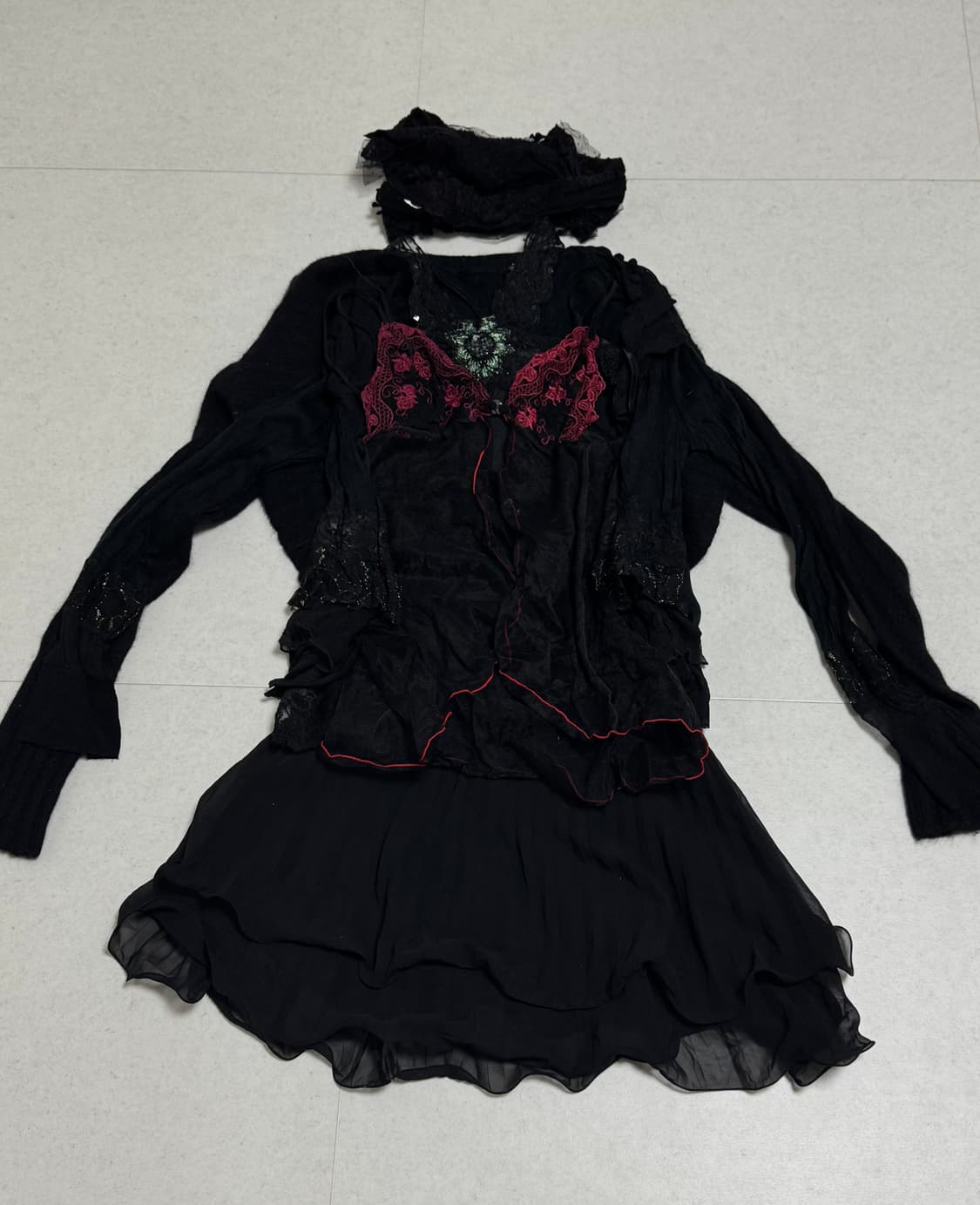 빈티지 페어리 코디 세트 팝니당 블랙 세실맥비 엑시즈팜 큐빈티지 와이즈걸 상품이미지1