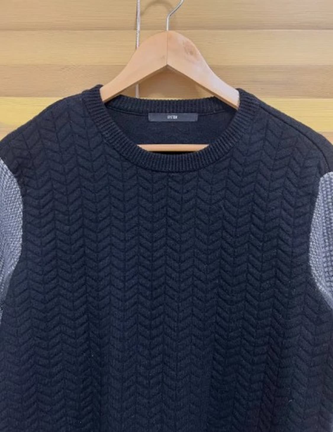 시스템 남성 헤링본체크배색니트티 95 상품이미지1