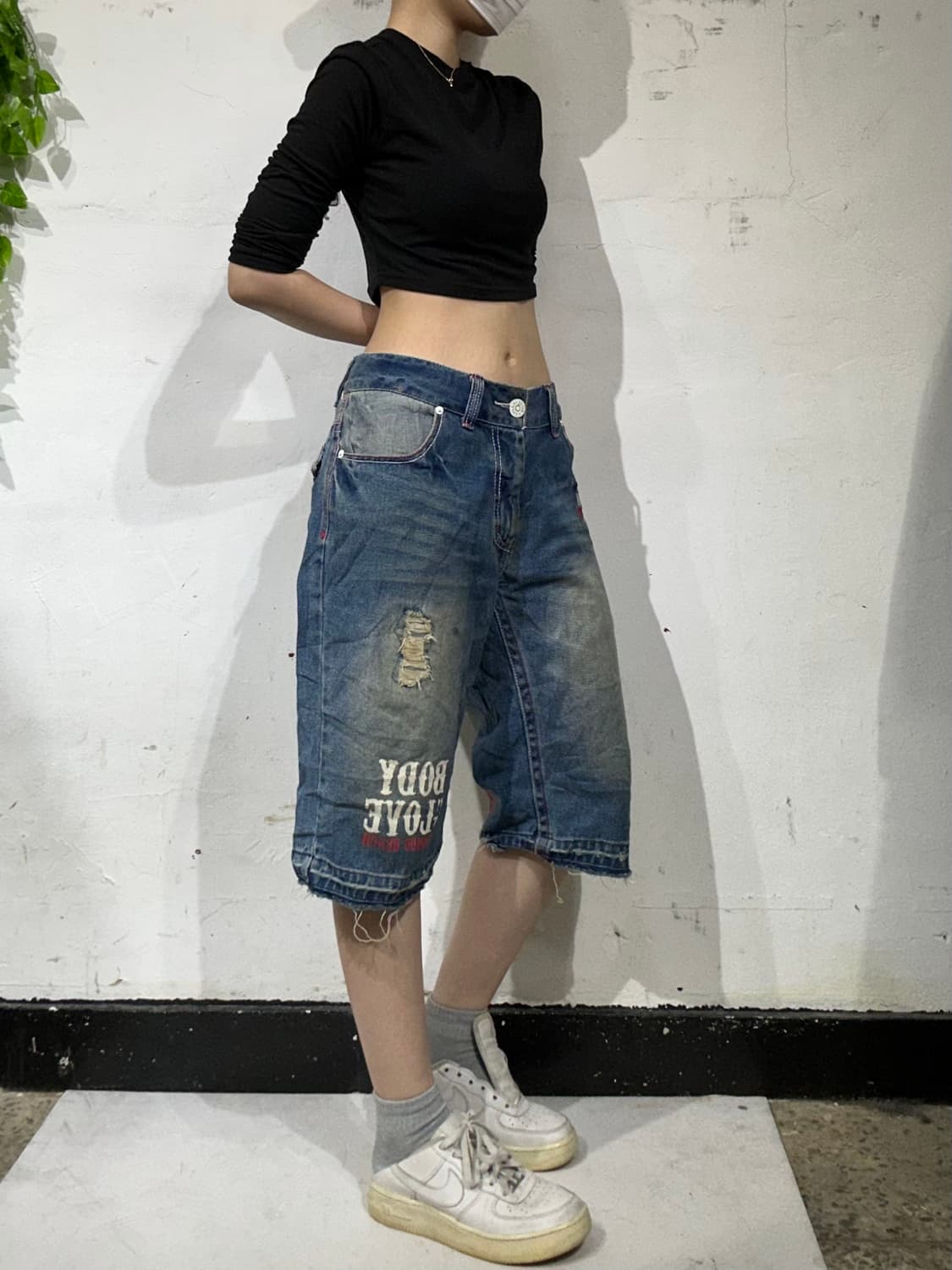 빈티지 진청 자수 반바지 버뮤다 팬츠 34 상품이미지1