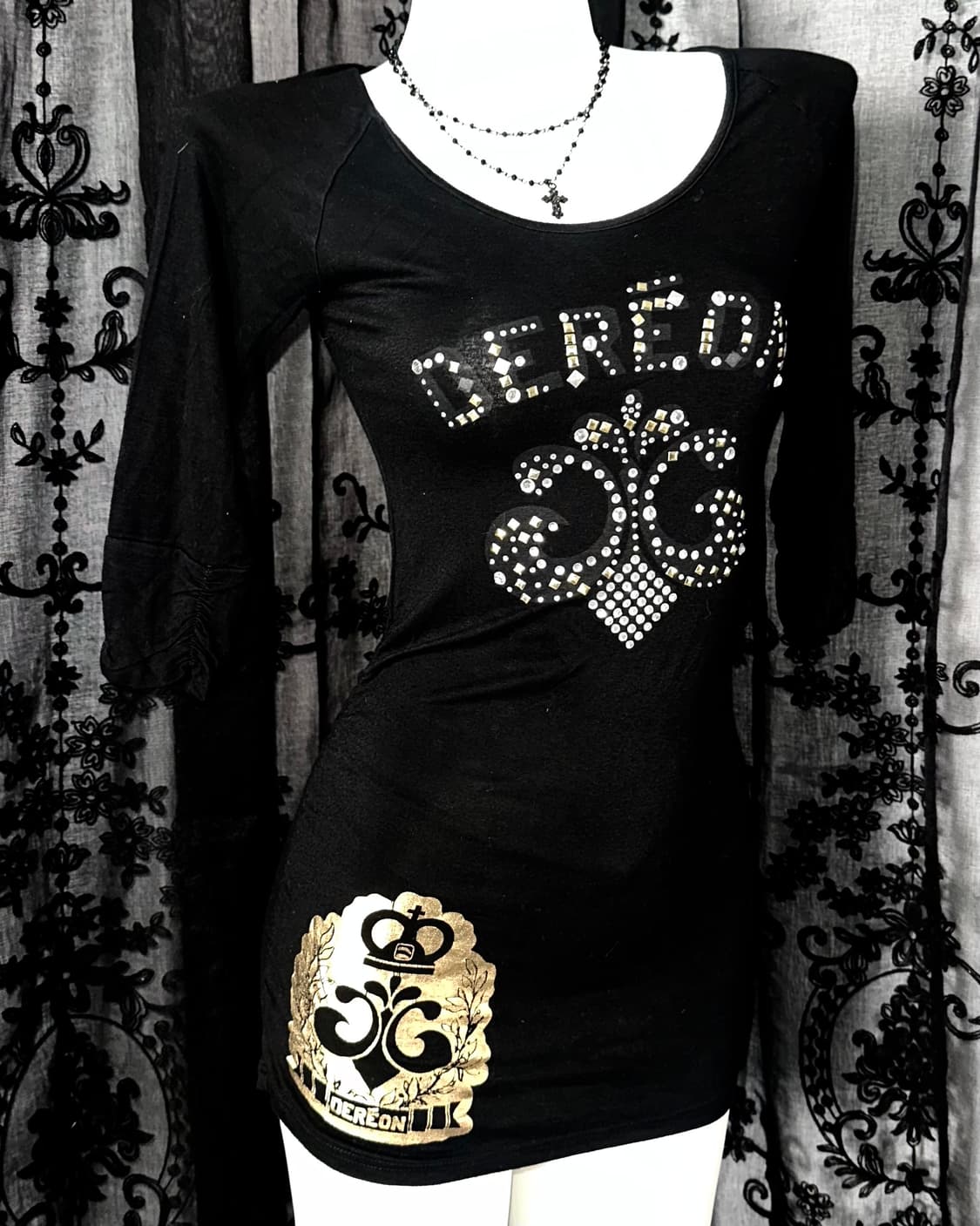 gold foil graphic slim fit dress 상품이미지2