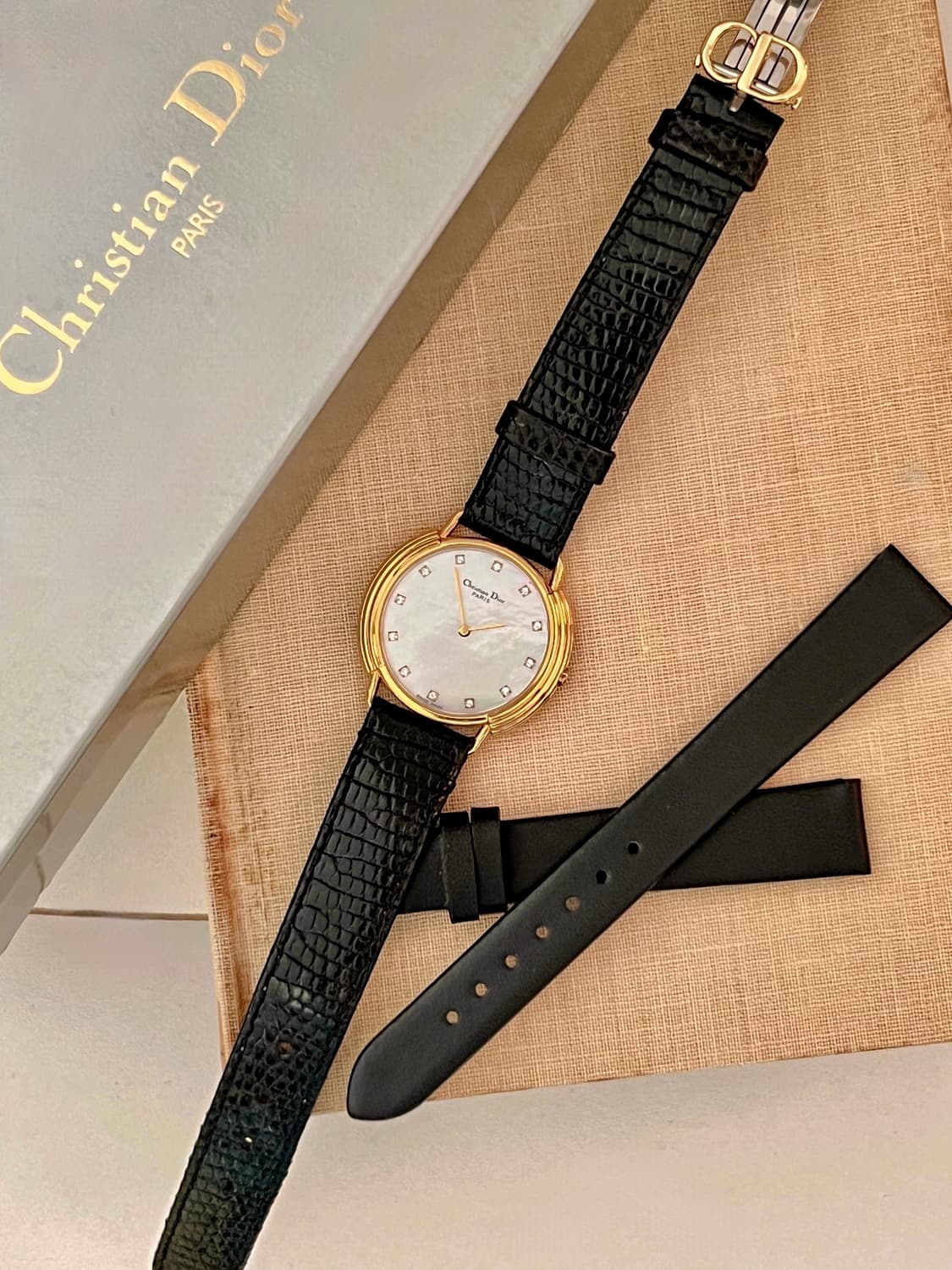 DIOR 12p 스톤 골드 베젤 CD 버클 디올 시계 상품이미지8