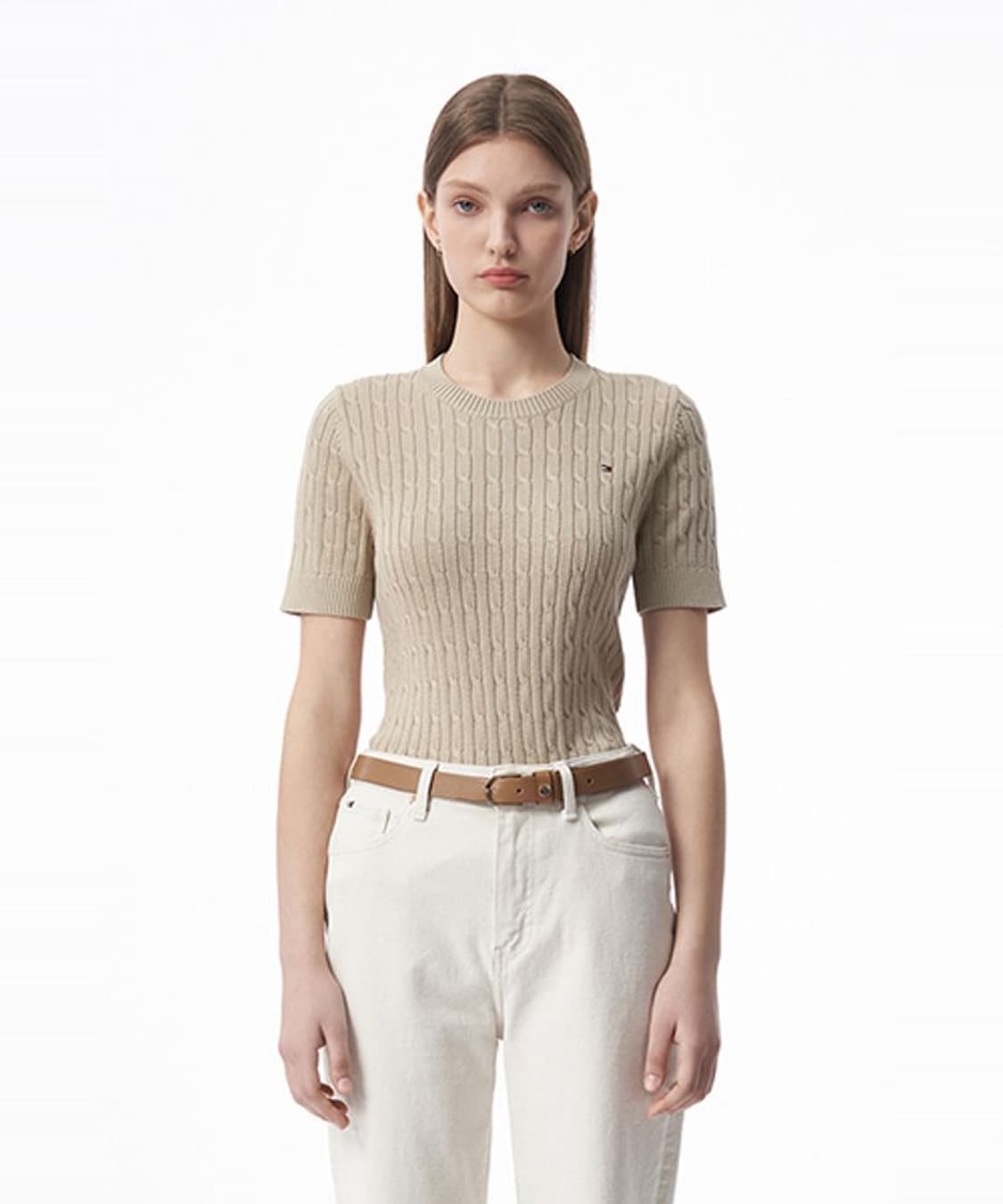 타미힐피거 우먼 코튼 미니 케이블 크루넥 스웨터 베이지 XS 정품 상품이미지1