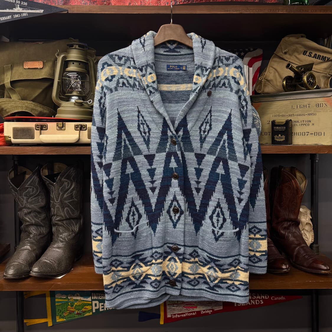 폴로 랄프로렌 신형 네이티브 나바호 패턴 니트 가디건 나무 단추 N46 상품이미지1